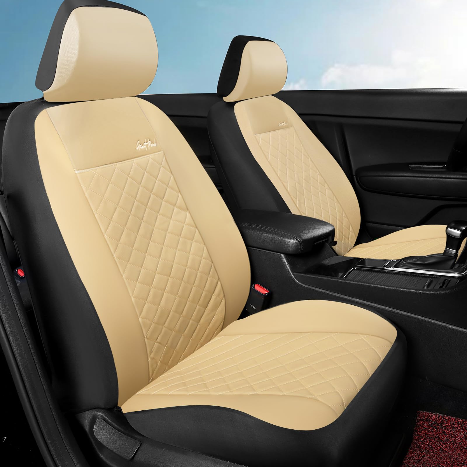 GIANT PANDA Front Car Seat Covers, Bucket Seat Covers, Leather Low Back Auto Seat Covers for Cars, Trucks, Jeep, Van, SUV, Picku