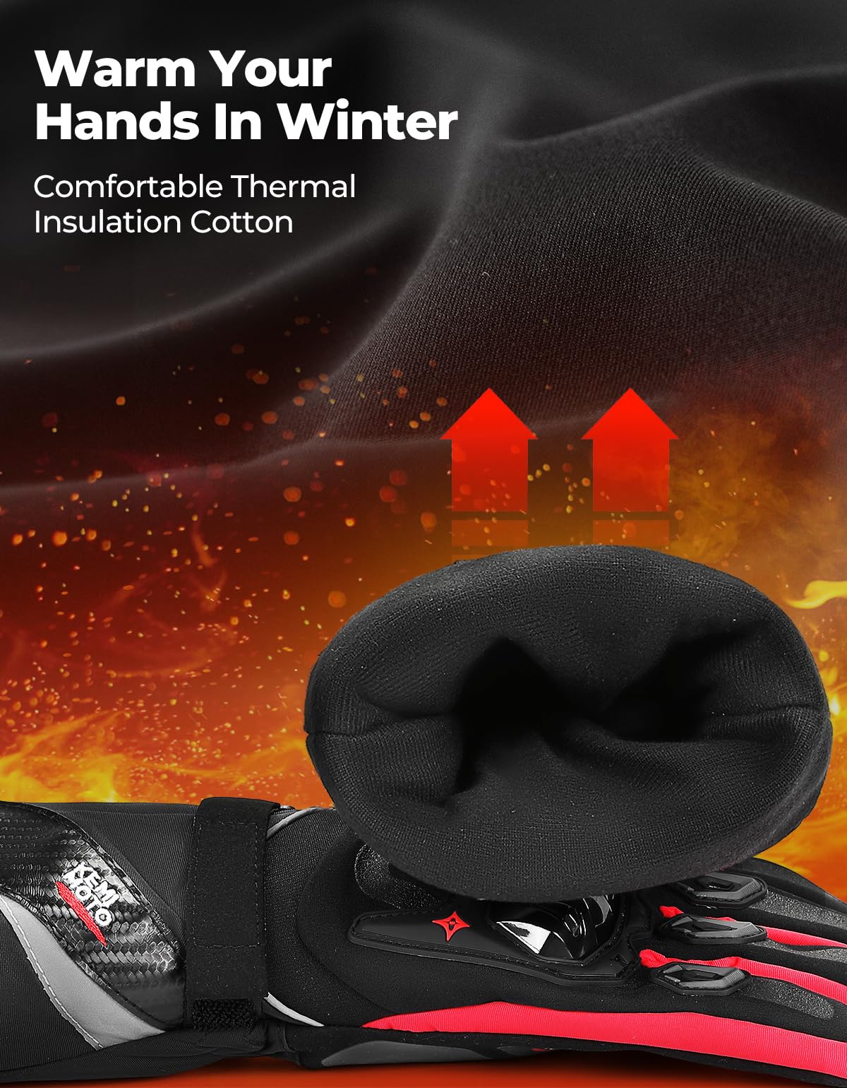 Kemimoto Winter Motorcycle Gloves, Rainproof Riding Gloves With Touchscreen, Motorcycle Winter Gloves For Men, Warm Motorcycle Gloves For Riding, Atv, Utv, Snowmobile - Red, Medium