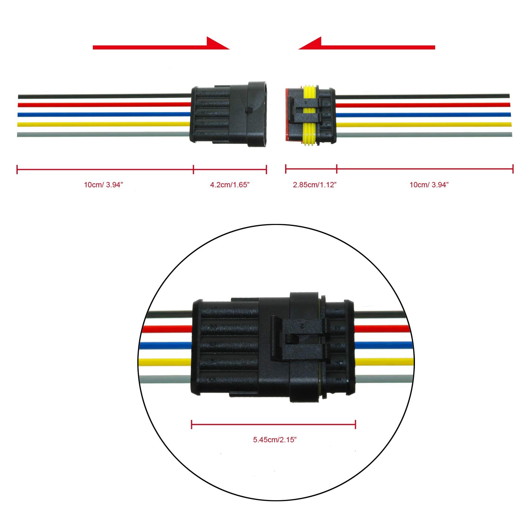 Muyi 5 Sets 5 Pin Wire Connector 18Awg Waterproof Electrical Connectors Kit With 10Cm Pigtail 1.5Mm Series Weatherpack Connector