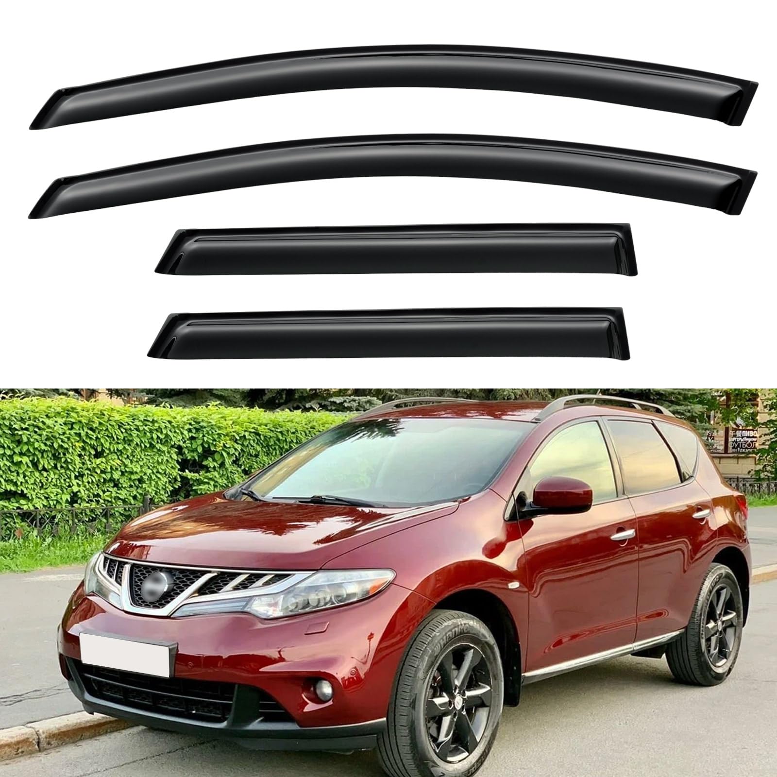 Window Visors Rain Guards Shield for 2009-2014 Nissan Murano, Out-Channel Window Vent Wind Deflectors Visors Shades for 09-14 Mu