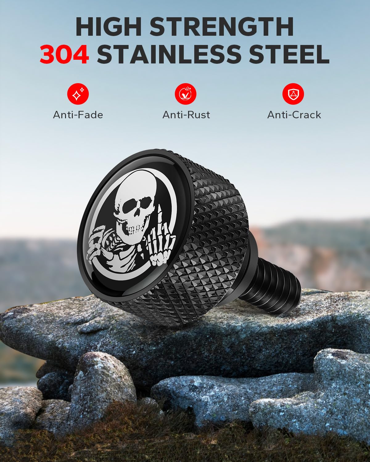 AMAZICHA Stainless Seat Bolt Fender Rear Seat Screw Skull Pattern Black 1/4 ''-20 Thread Compatible with 1997-2024 Harley Davids