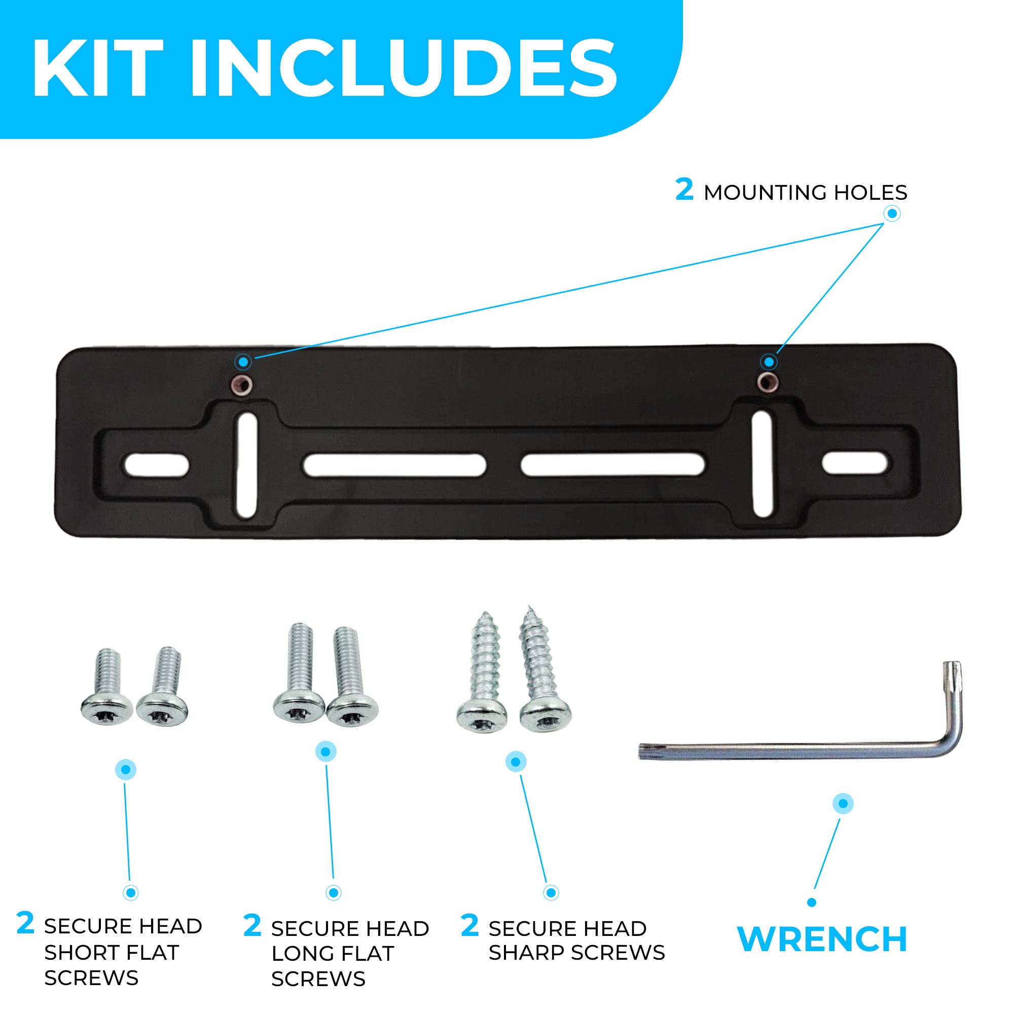 Tn Trunknets Inc Front Bumper License Plate Mounting Bracket For Chevrolet + Screws & Wrench Kit