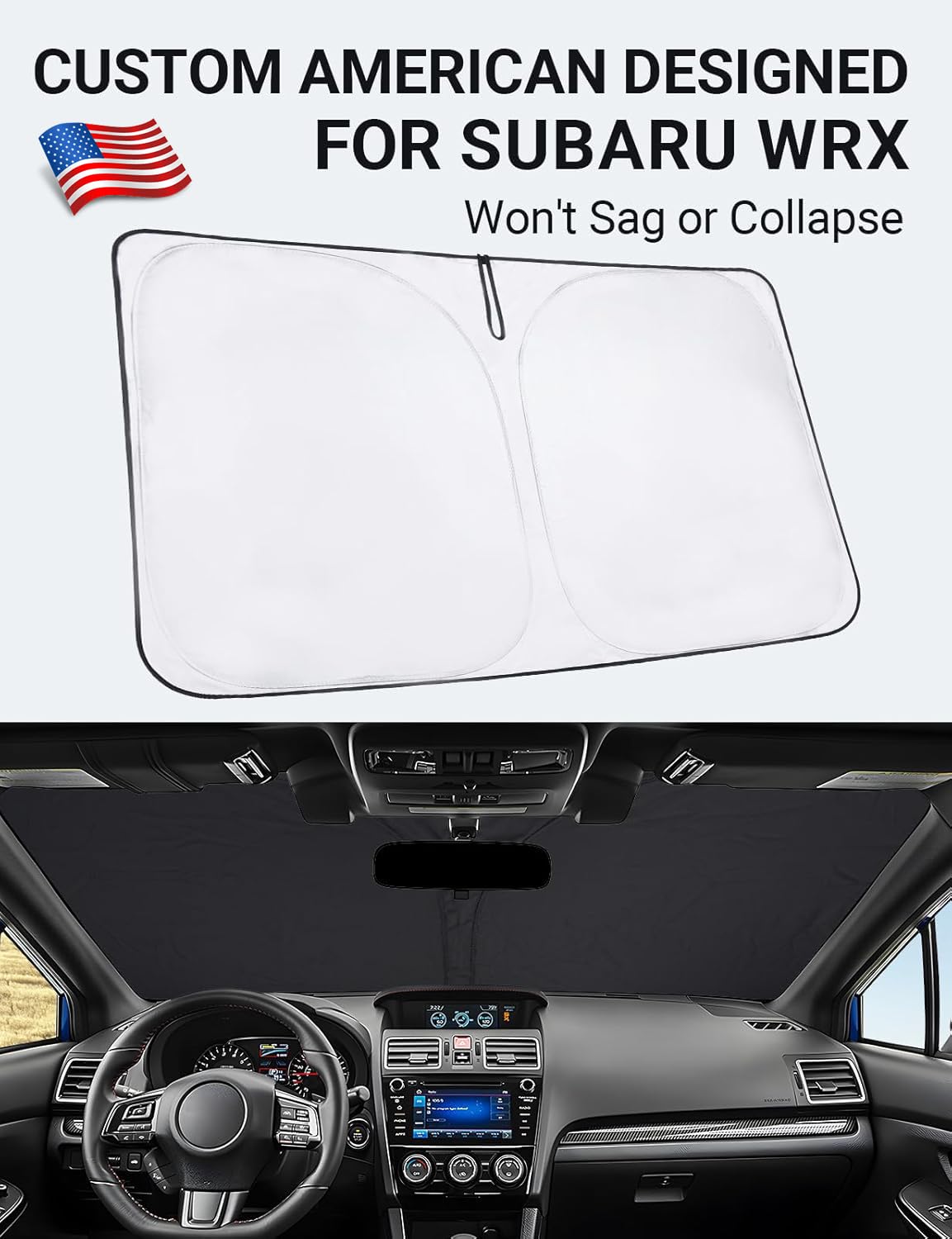 Proadsy 2025 Upgrade Windshield Sun Shade Custom Fit Subaru Wrx 2015-2021 4-Layer Foldable Front Sunshade Protector Sun Visor Bl