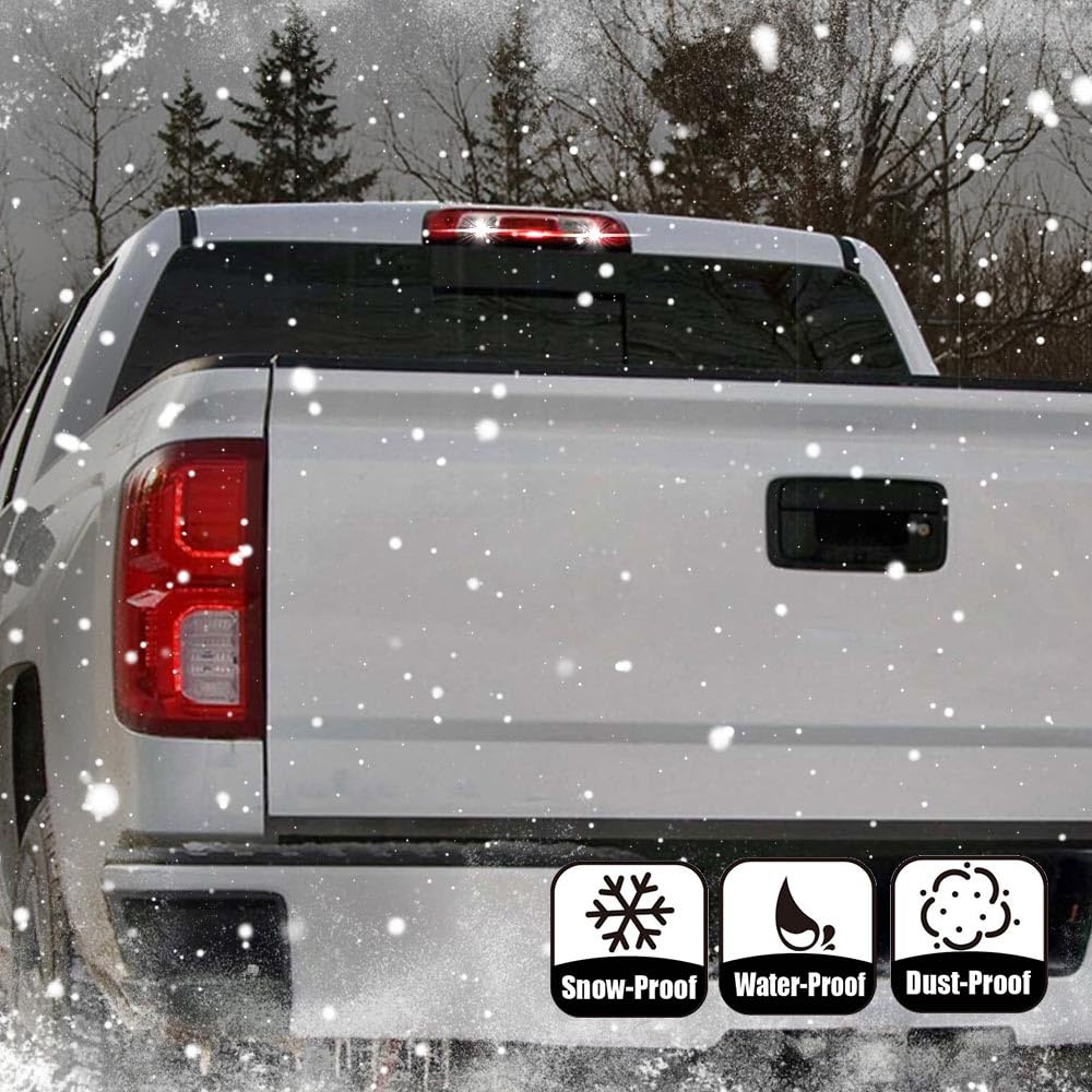 Cheda Third 3D Brake Lights, Compatible With 2014-2018 Chevy Silverado Gmc Sierra, Chrome Red Lens Clear Housing Led Bar Tail Ca