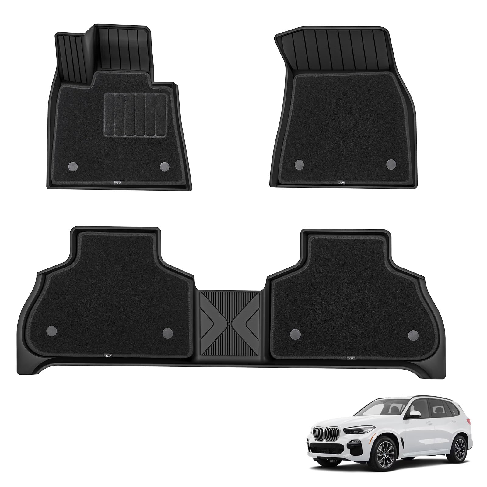 3W Floor Mats With Carpet Top 1St 2Nd Row Fit For Bmw X5 2019-2025 Tpe All-Weather Harmless Heavy Duty Floor Liner Accessories,