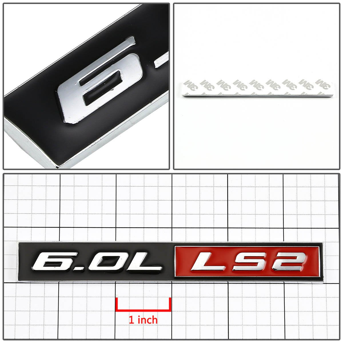 Auto Dynasty Metal Emblem Decal Logo Trim Badge 6.0L LS2 Black & Red