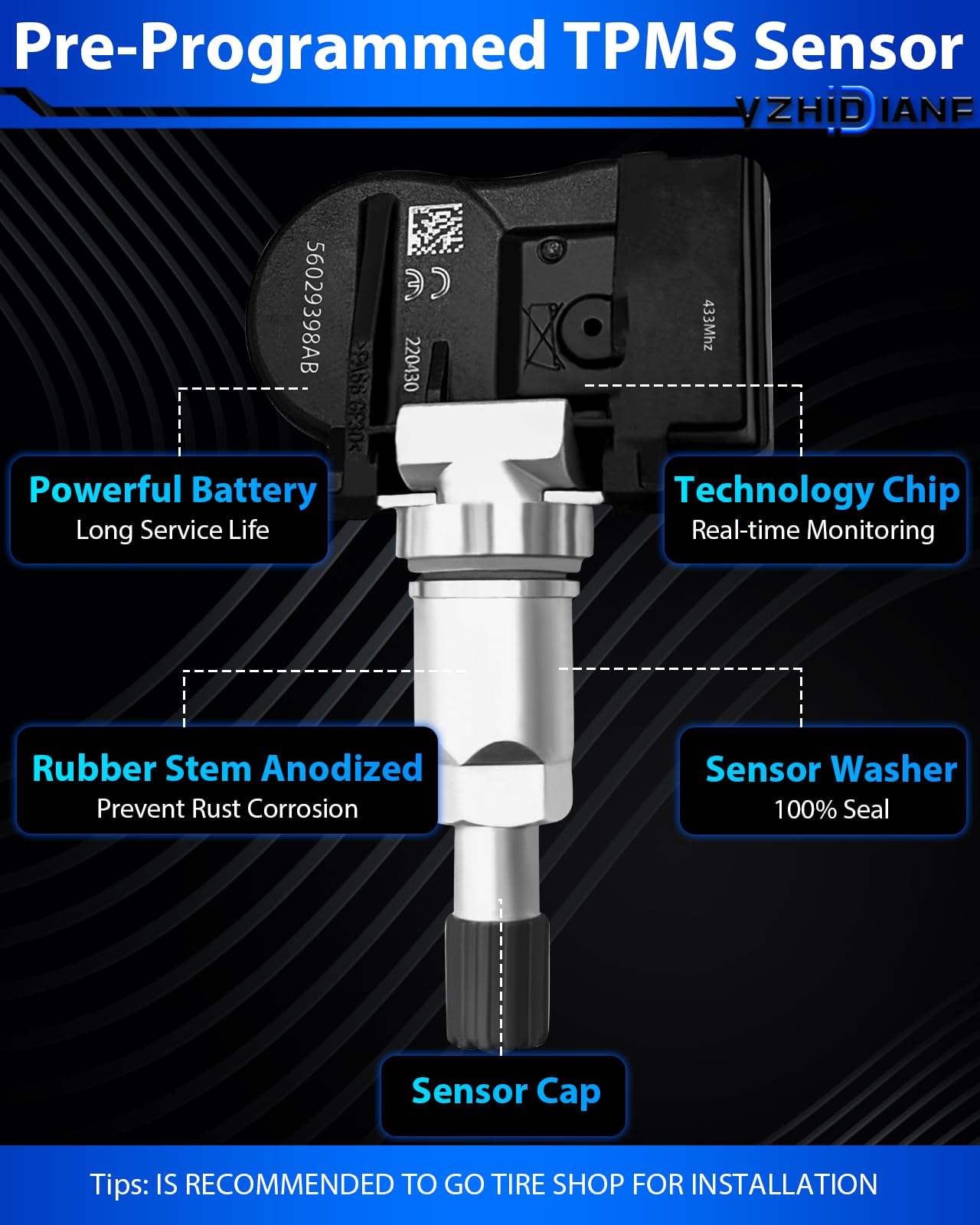 Yzhidianf 56029398Ab Pre-Programed Tire Pressure Sensor For:-Ram 1500 2500 For:-Dodge Journey Durango Charger Challenger For:-Je