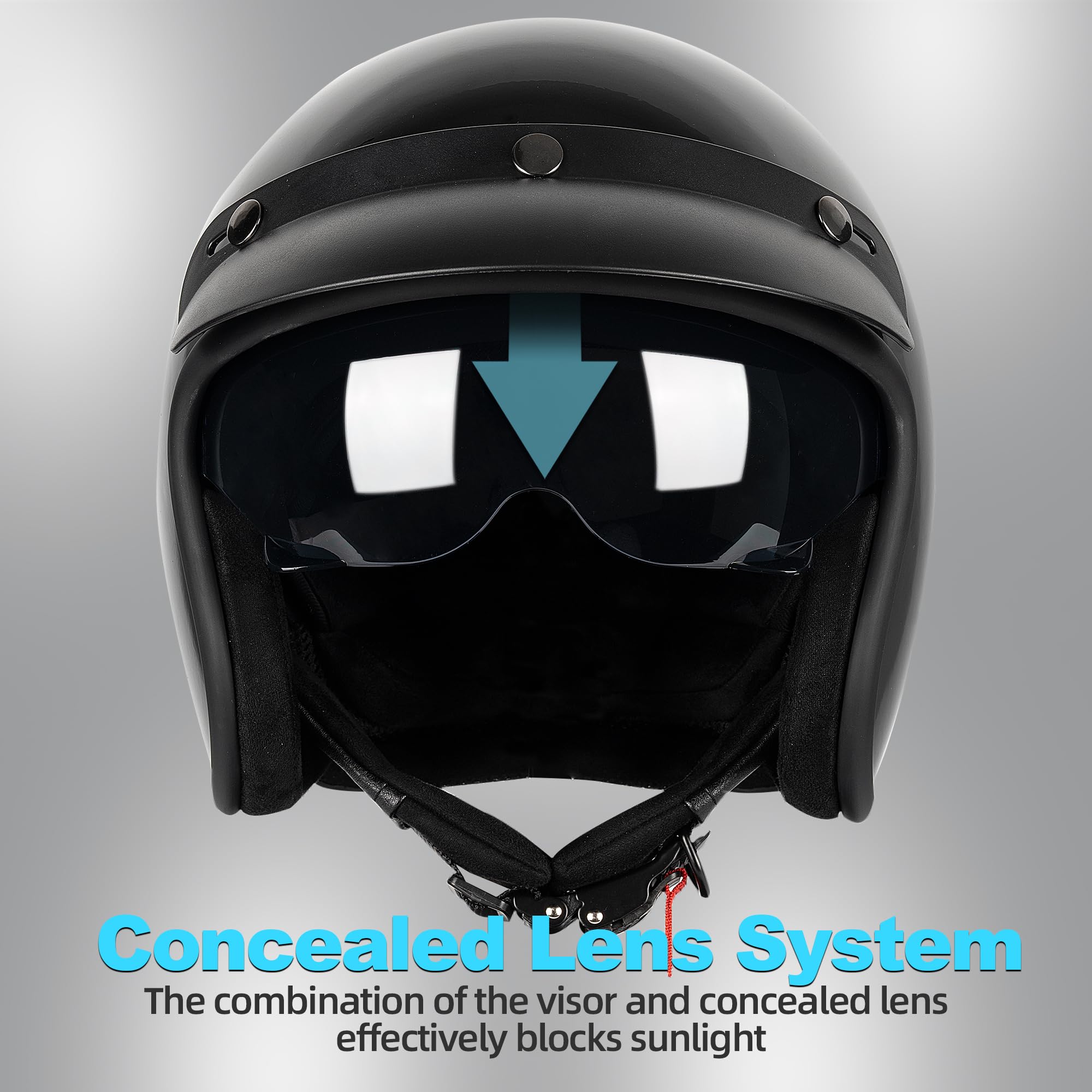 Yesmotor 3/4 Open Face Retro Motorcycle Helmet Vespa Helmet Vintage Helmet for Vespa Motorbike Casco, Moped, Cruiser, Bobber, an