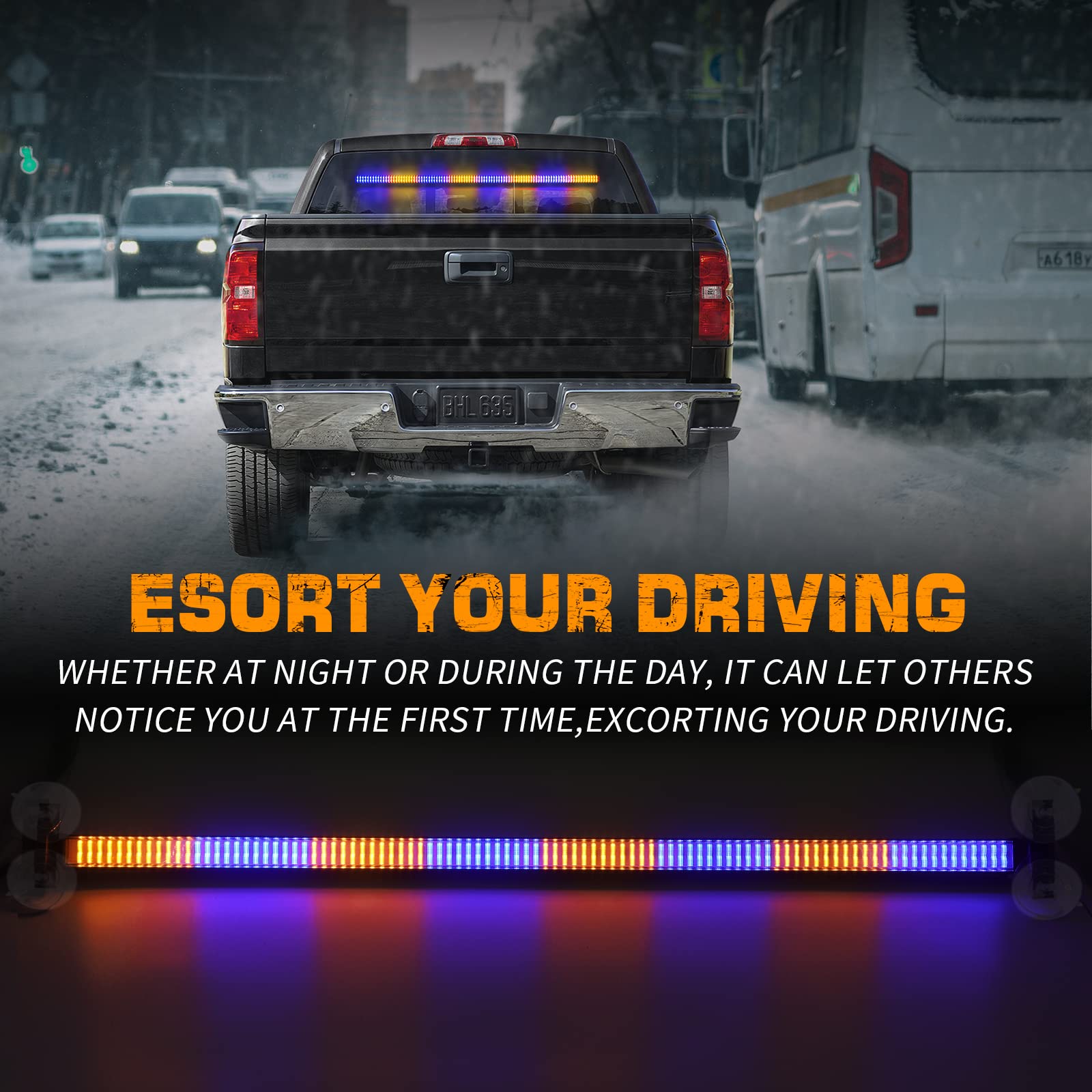 Xridonsen 35 Inch Traffic Advisor Light Bar 144 Led Blue Amber Strobe Lights Emergency Warning Flashing Safety Interior Windshie