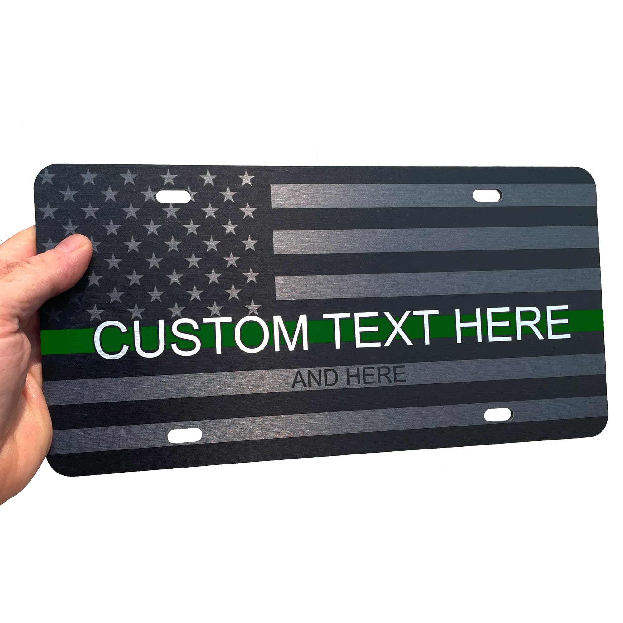 Jass Graphix Custom Green Line American Flag License Plate - Personalized Military, Park Rangers, And Border Patrol Car Tag - Cu