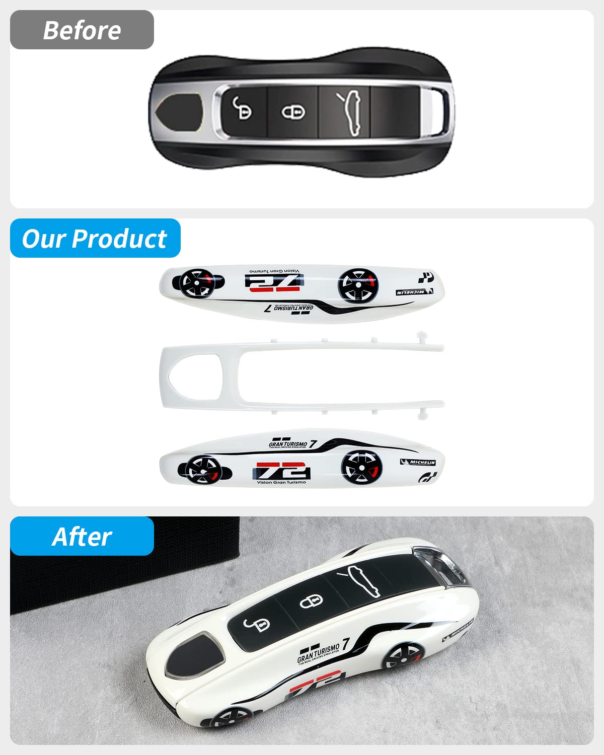 Limbqs Car Key Protection Keychain, Key Cover For Porsche Macan Cayenne Panamera 911 (New White)