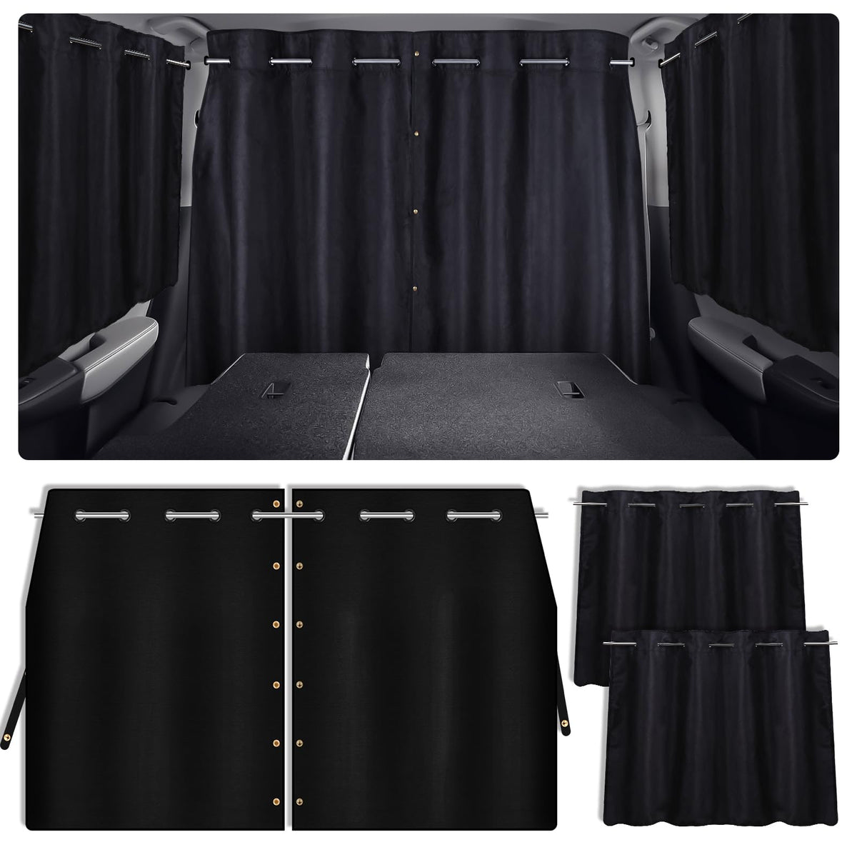 Zatooto Car Window Shades With Rods Set Of 3, Car Shades For Back Windows Baby & Privacy Blackout Car Divider Curtain Opaque Sue