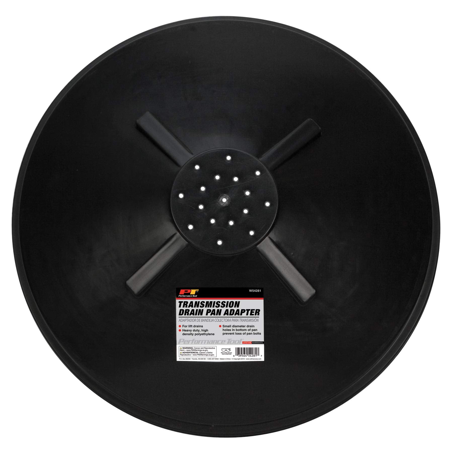 Performance Tool W54281 Heavy Duty Transmission Drain Pan Adapter, Polyethylene Lift Drain Pan with Small Diameter Drain Holes,