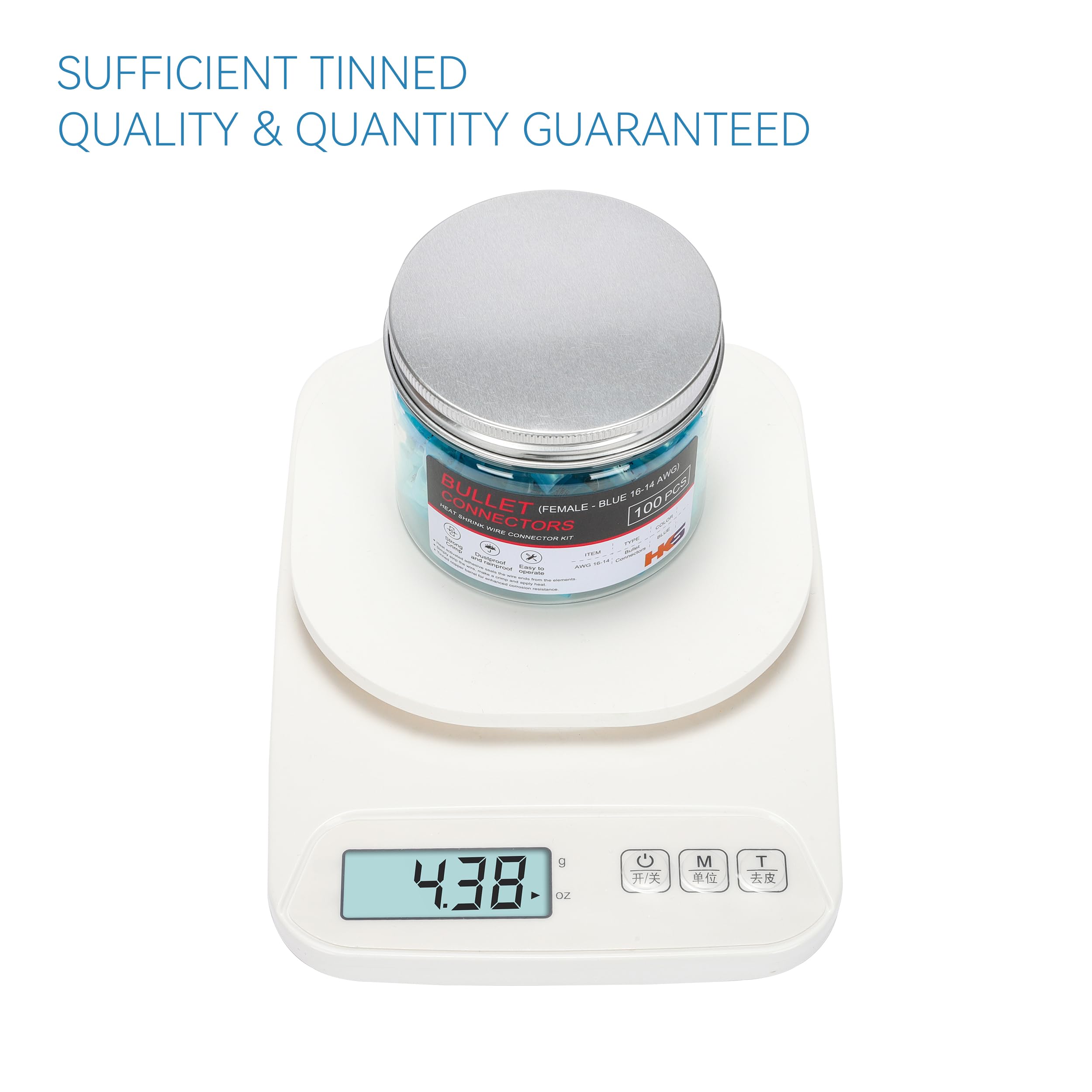 Hks 100 Pcs Heat Shrink Male Bullet Connector - Blue 16-14 Awg - Electrical Wire Connectors Kit - Tinned Copper - Automotive Mar