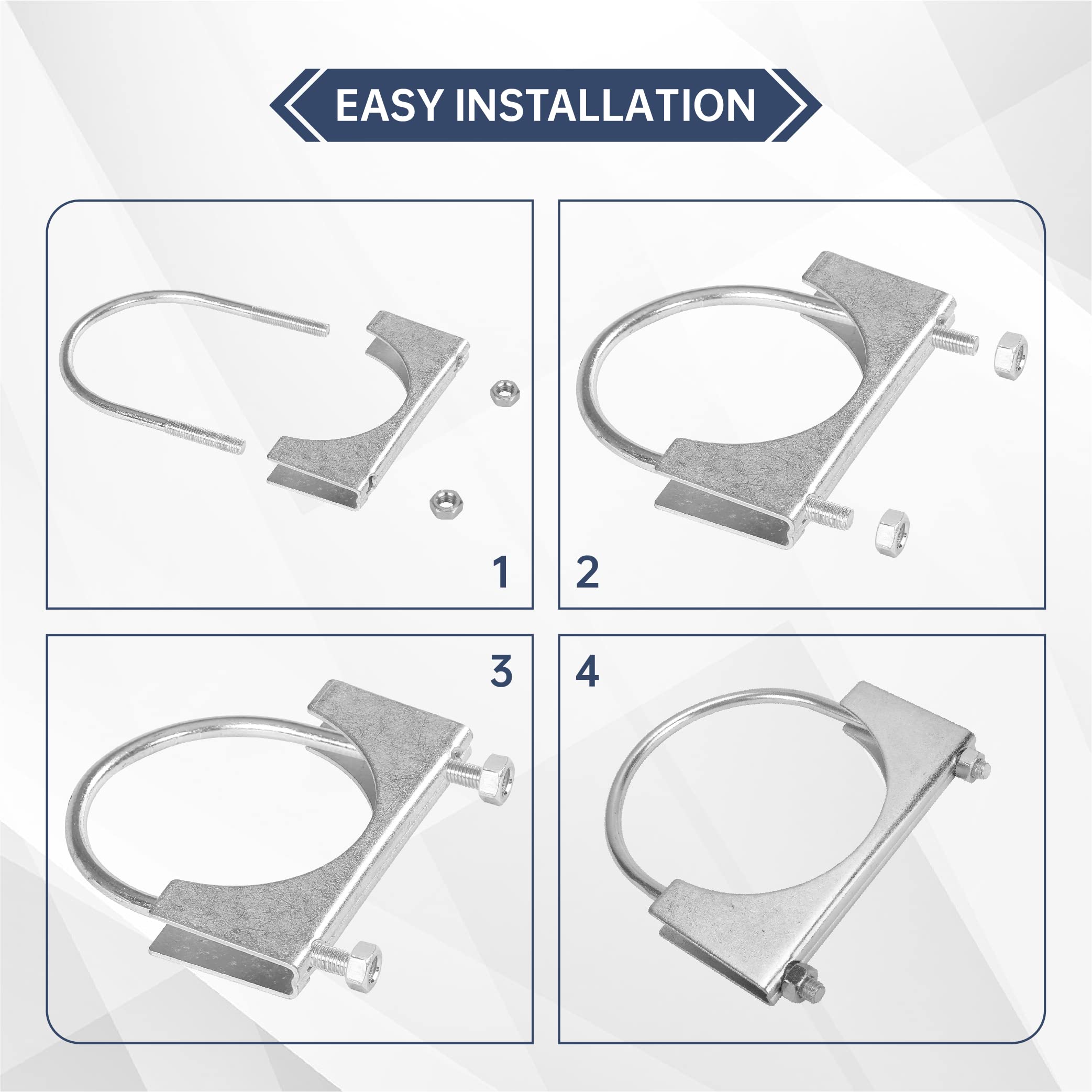 Batoneco 4.5'' U Bolt Clamp, Muffler Exhaust Clamps,4-1/2 Inch Saddle Style Heavy Duty Mild Steel(4-Pack)