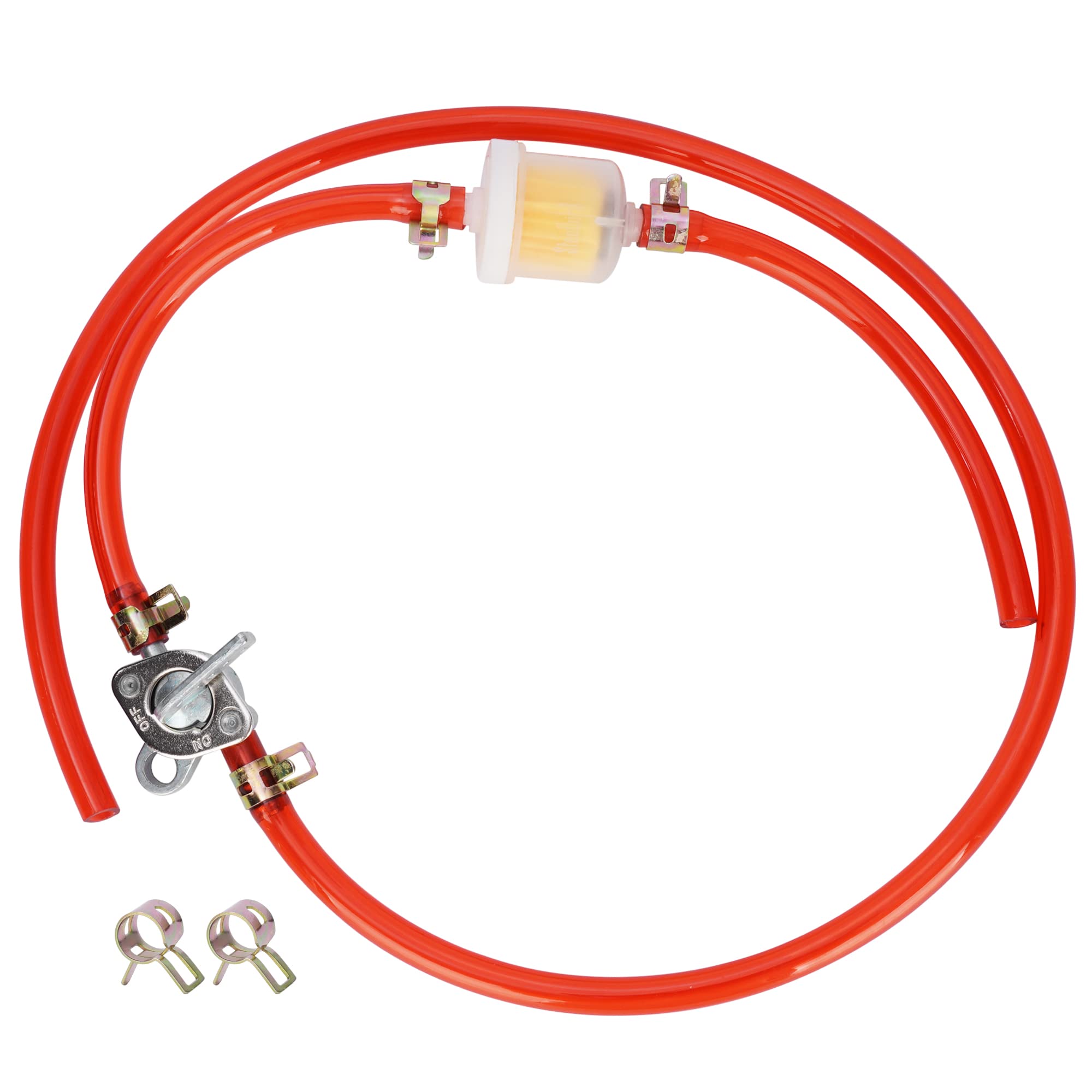 Inline Fuel Petcock Gasoline Filter Tubing Set With Clamps For 50Cc 70Cc 110Cc 125Cc 150Cc 250Cc Baja Ba150 Atv 4 Wheeler Gas Scooter Mini Bike Dirt Bike Go Kart Red