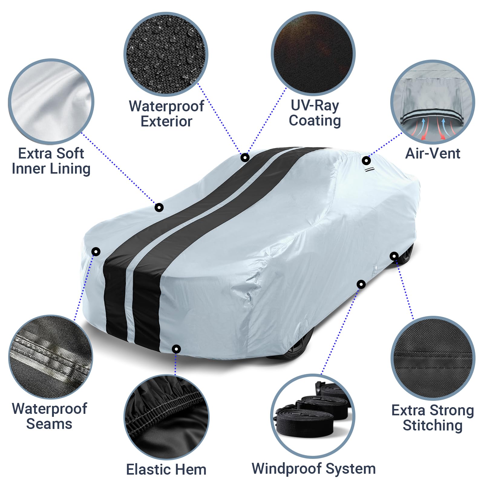 iCarCover Premium Plus Car Cover Waterproof All Weather Rain Snow UV Sun Protection, Nissan 280ZX, Ford Mustang, Thunderbird, Co