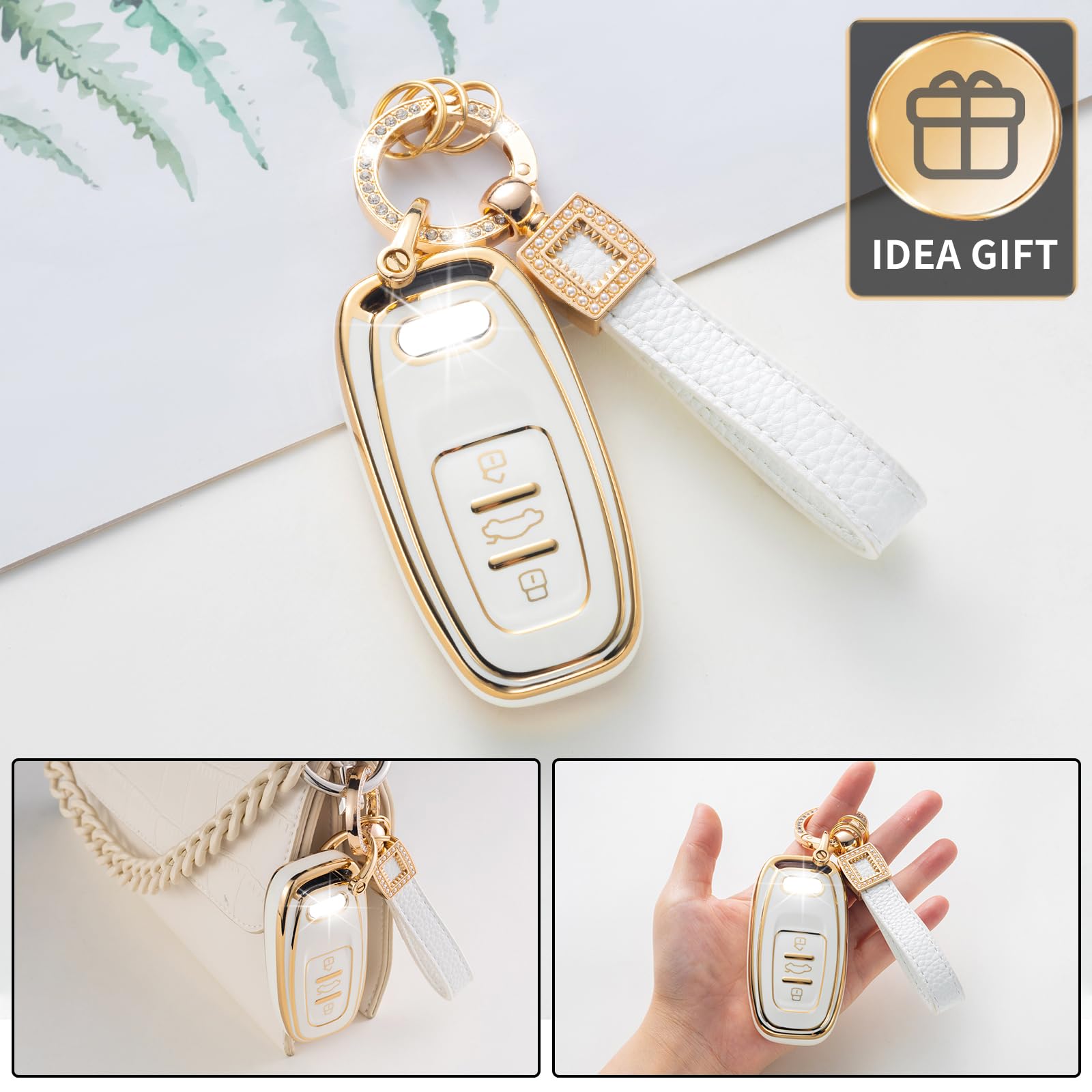 Cacarlike For Buick Key Fob Cover With Leather Lanyard, Car Key Fob Case Compatible With Buick Enclave Encore Gx Envision Lacros