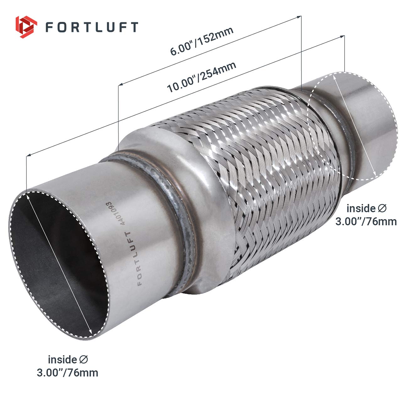 Fortluft Exhaust Flex Pipe (Exhaust Flex Connector With Extension Pipes, 3.00''X6.00''X10.00''/76X152X254Mm)
