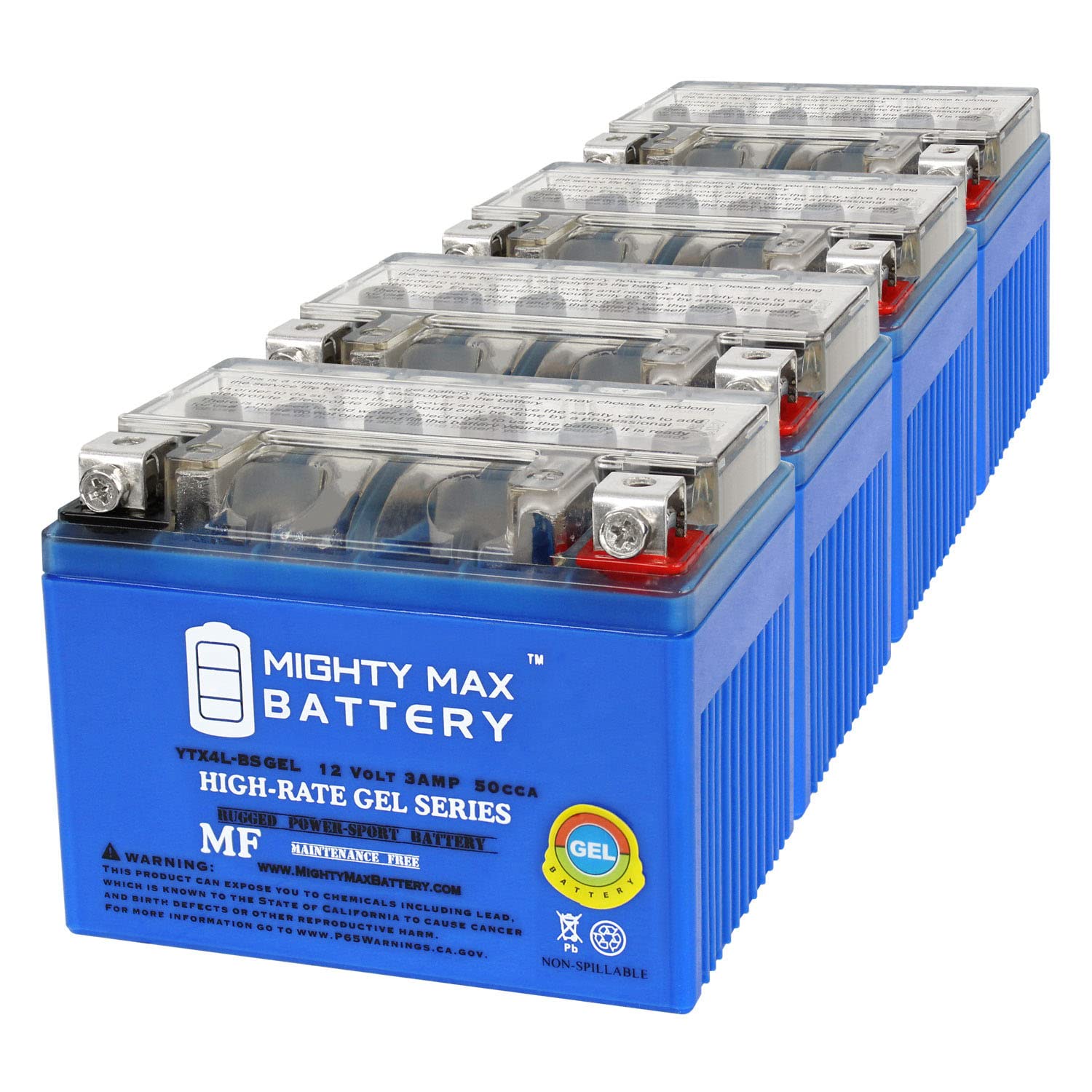 Mighty Max Battery Ytx4L-Bs Gel Battery For Atv Quad Dirt/Pit Bike 50/70/110/125 Cc (4 Pack)