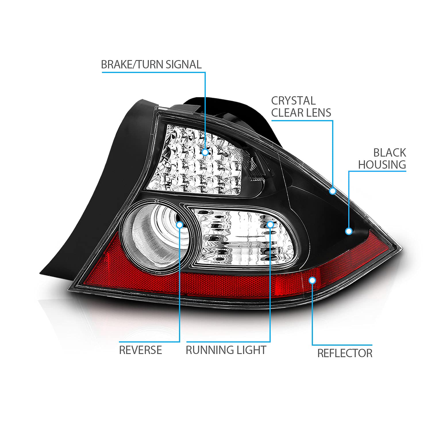 AmeriLite L.E.D Taillights for Honda Civic - Black, Driver & Passenger Side