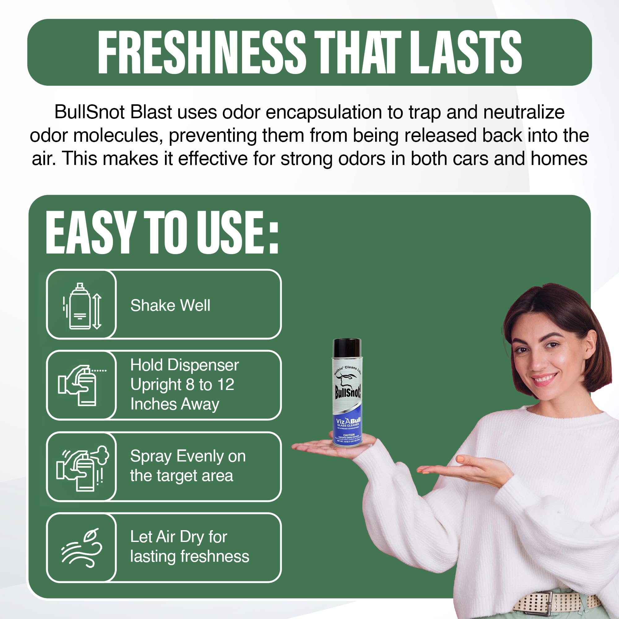 Bullsnot Blast Odor Eliminator - Powerful Car & Home Smell Neutralizer. Eliminates Pet, Food, Tobacco, And Mold Odors. Safe For