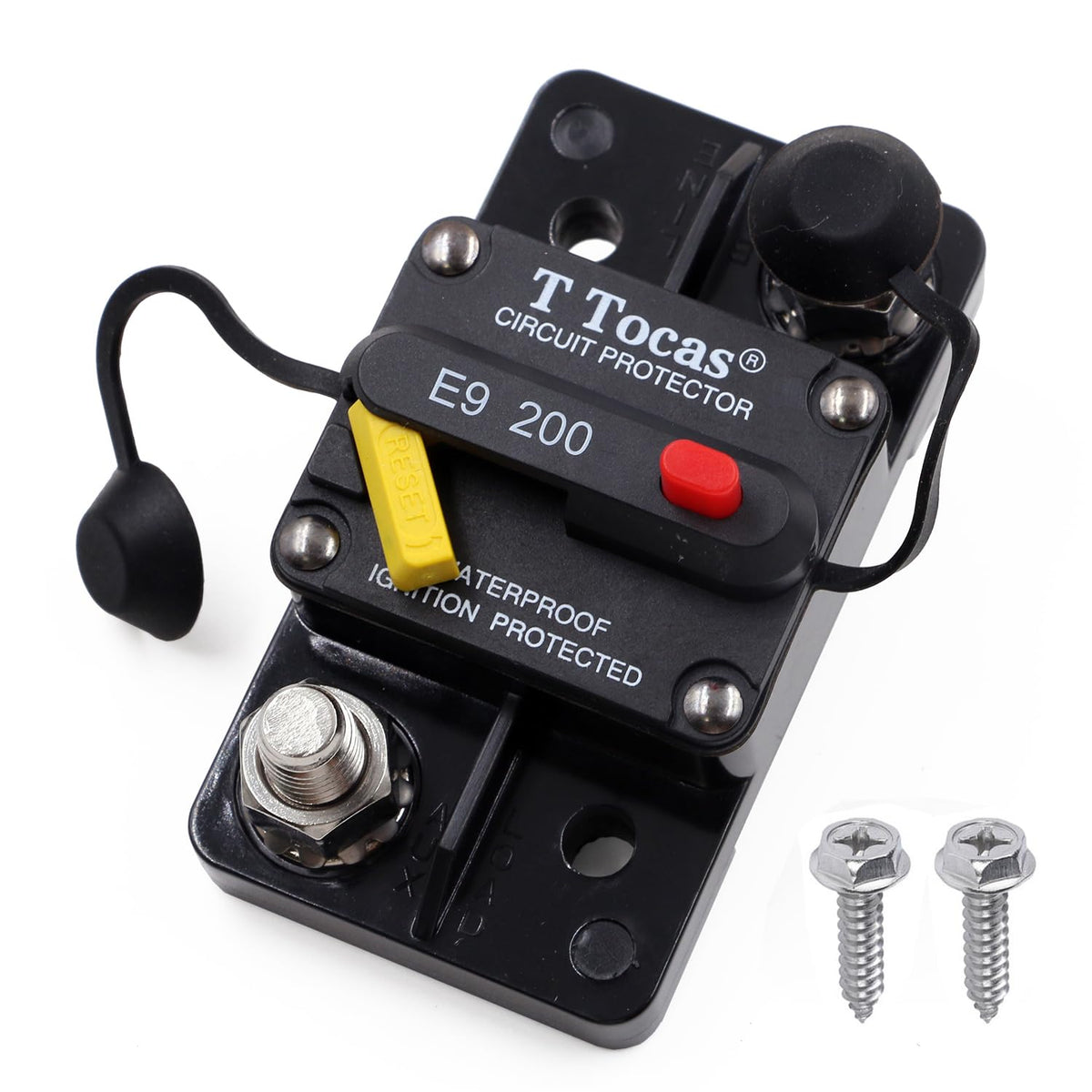 T Tocas Hi-Amp 3/8'' Studs 200 Amp Marine Circuit Breaker 12V - 48V DC with LED Indication Manual Reset for Car Audio Solar Batt