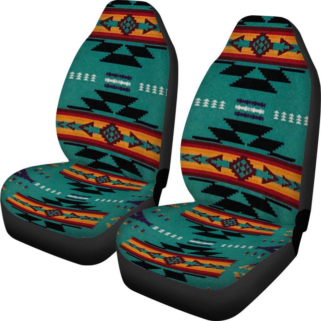 Toaddmos Vintage South West Native American Pattern(Navajo Green Soft Decorative Car Front Seat Covers Full Set Of 2,Universal B