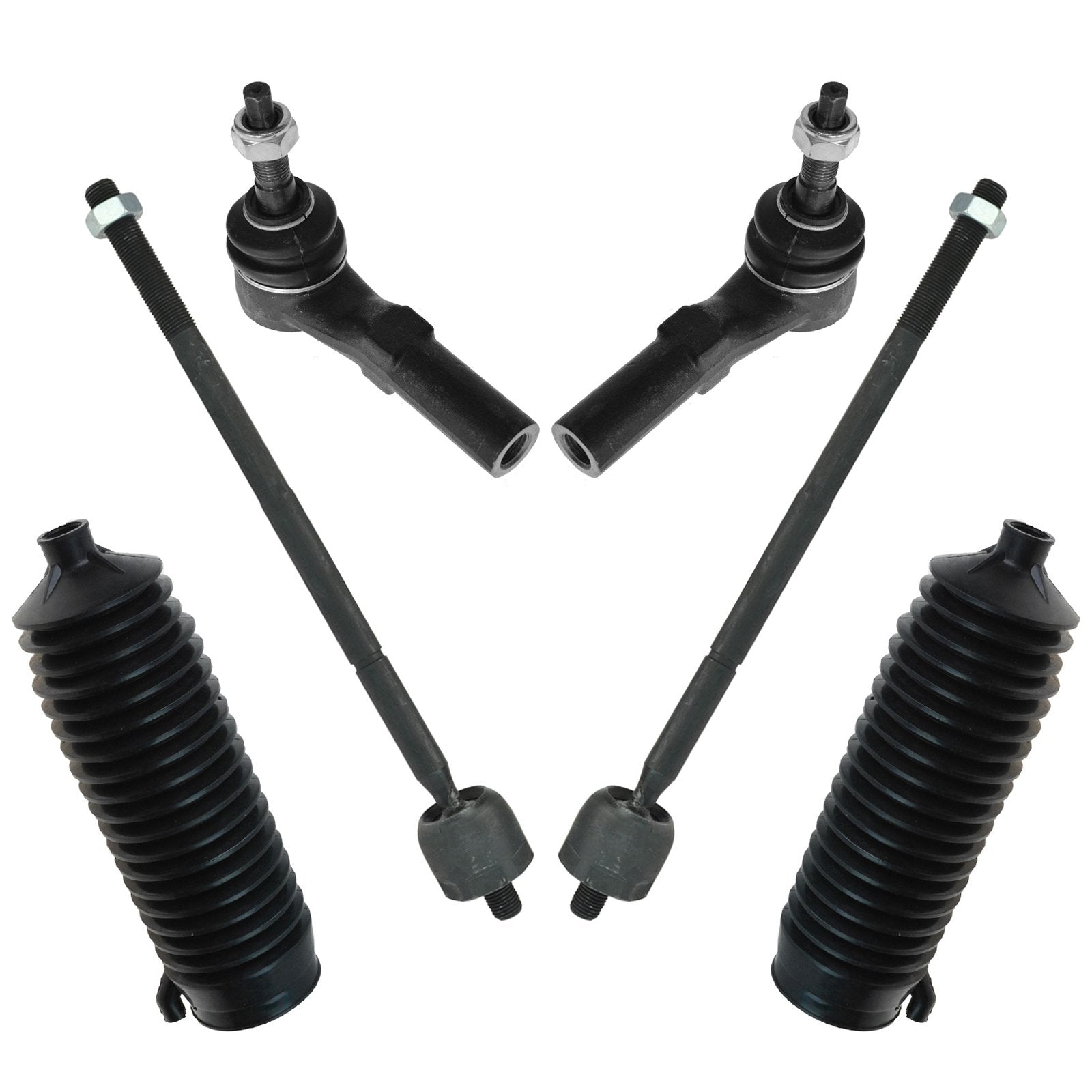 Trq Front Driver & Passenger Side Steering Kit Steering Rack & Pinion Bellow Tie Rod Compatible With 2000-2004 Dodge Dakota 2000