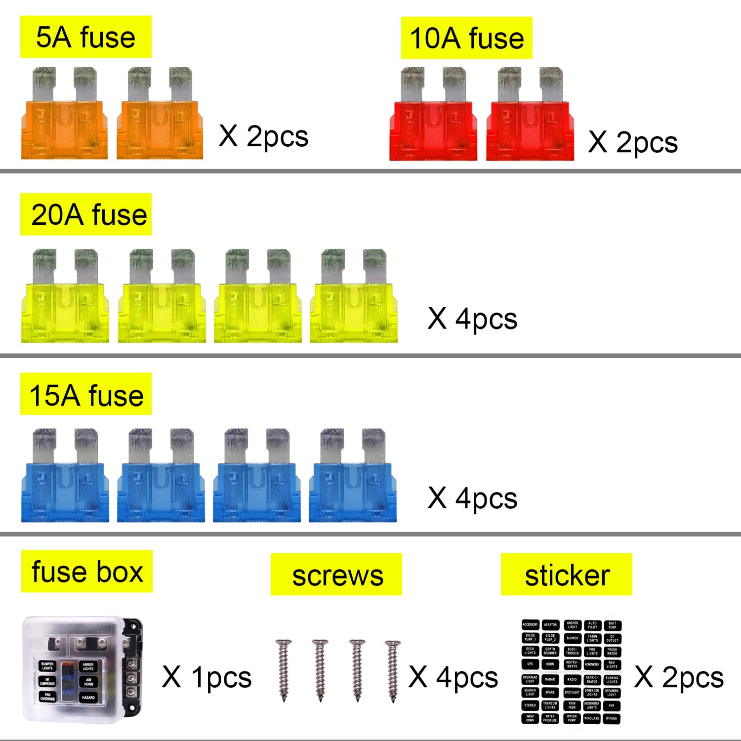 WUPP Waterproof 12 Volt Fuse Block Panel - 6 Circuits, LED Indicator, Nickel-Plated Copper, Model CS-664A1, Screw Terminal