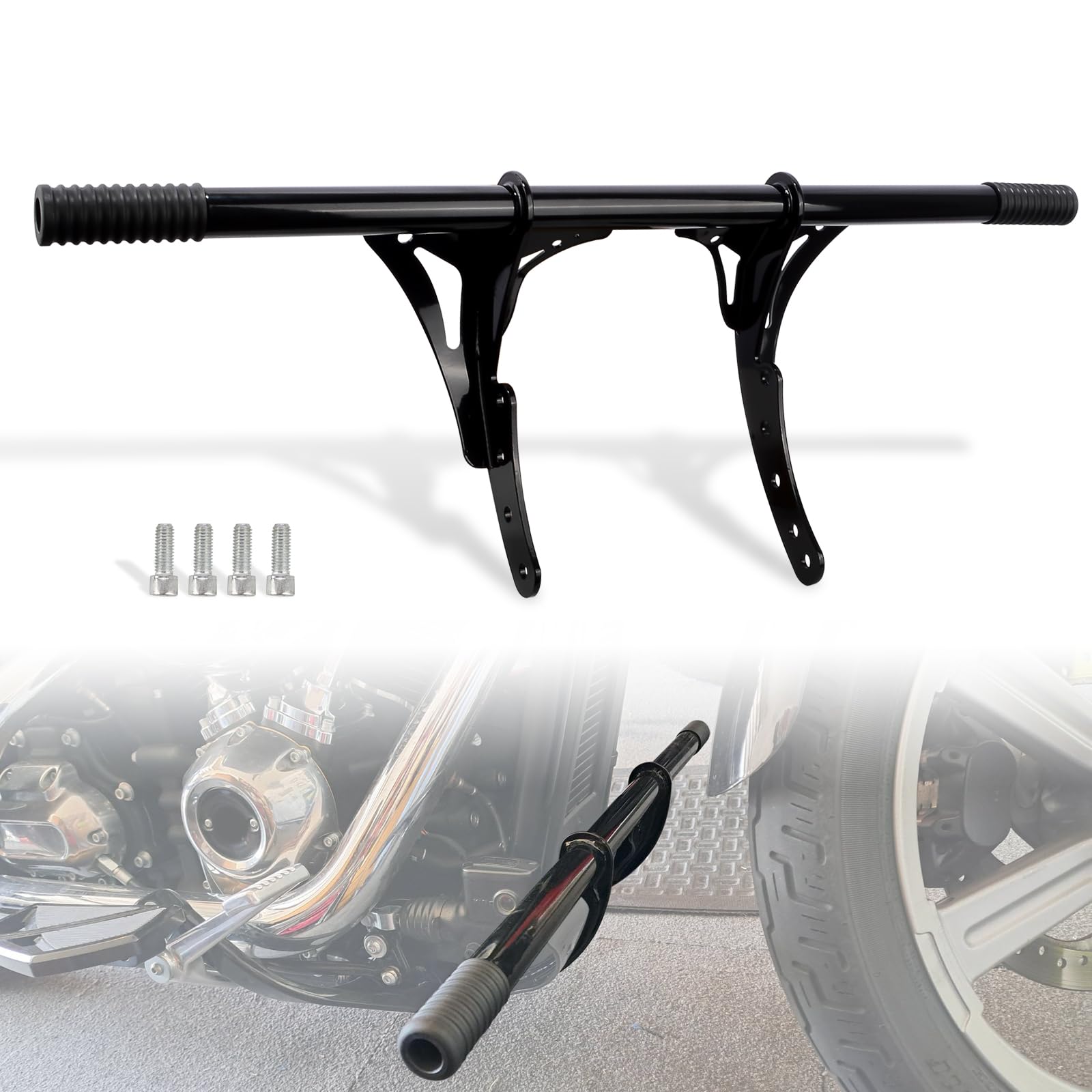 Wowtk Highway Peg Crash Bar/Highway Footpegs Engine Guard For Harley Softail 2018-2024, For Street Bob/Low Rider/Lowrider S/Lowrider St/Standard Fxst,Gloss Black