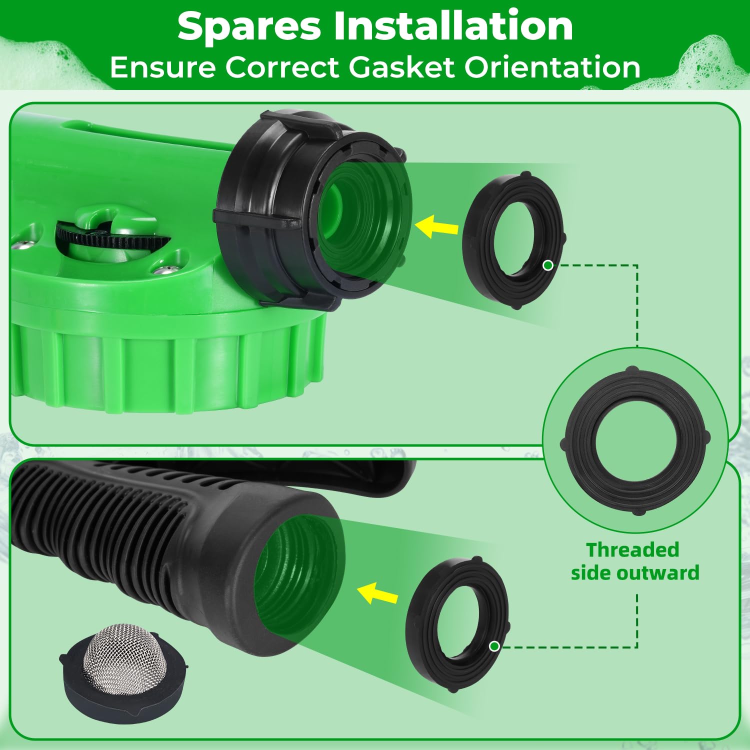 Ohuhu Car Wash Foam Gun, Car Wash Soap Sprayer With 3/8 Brass Connector & Car Washing Mitts, Dual Filtration, 6 Levels Of Foam Concentration, Quick Connect To Most Garden Hose (Green)