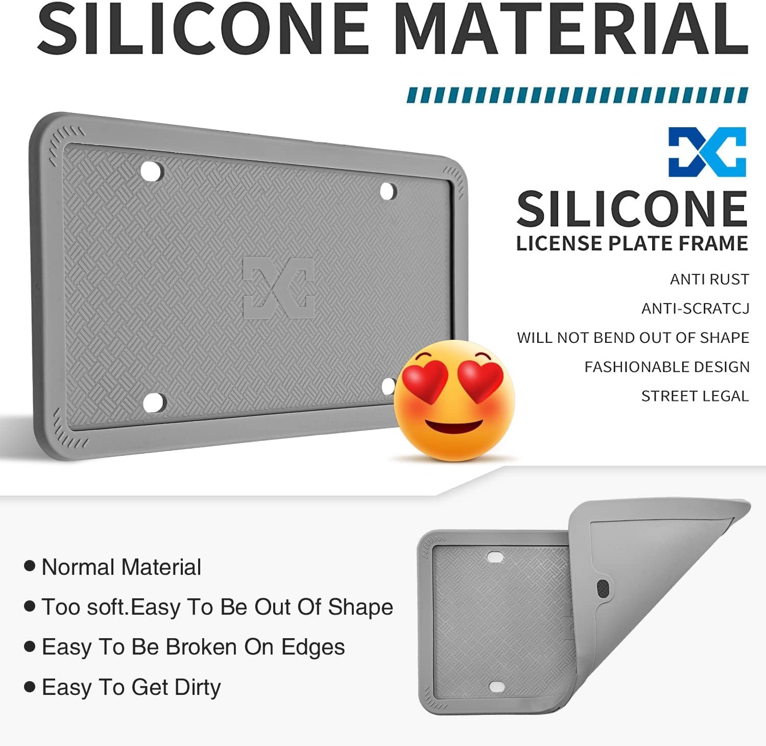 Xclpf Silicone Gray License Plate Frame Covers 1 Pack- Front And Back Car Plate Bracket Holders. Rust-Proof, Rattle-Proof, Weath