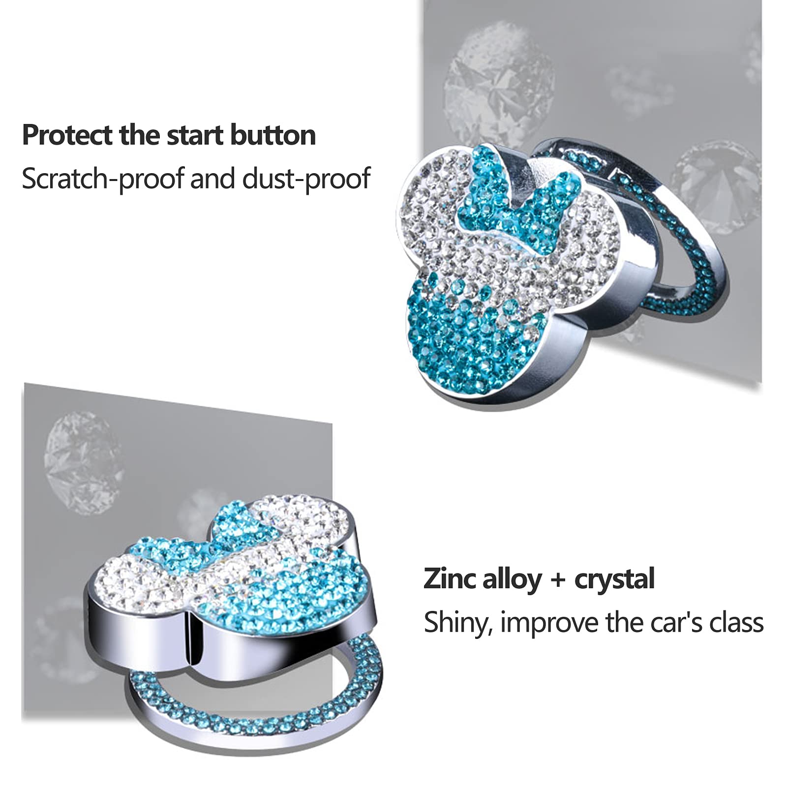 Pangpai Car Cute Push To Start Button Cover Accessories, Blue Crystal Rhinestones Car Engine Start Stop Button Cover, Bling Car Decoration Interior Sticker For Women Girl