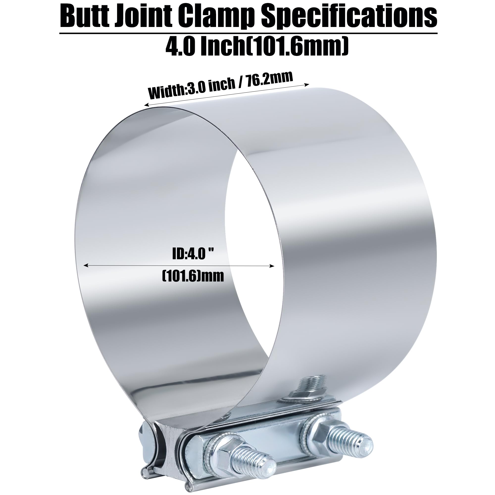 Vitonsbay 4 Inch Exhaust Clamp,4 Inch Butt Joint Exhaust Muffler Pipe Band Clamp Sleeve Coupler Stainless Steel(1Pcs)