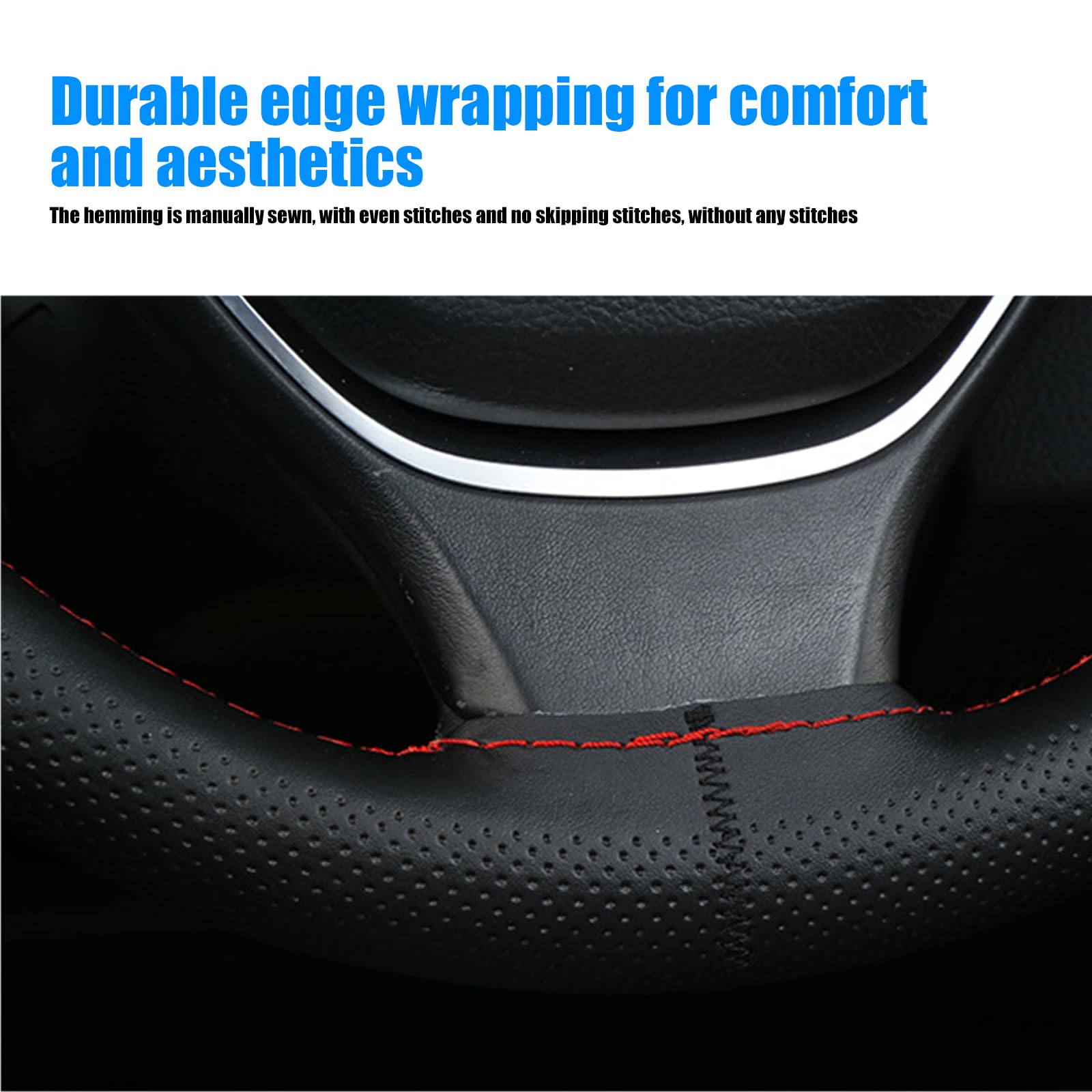 Nghey Pack-1 Leather Steering Wheel Cover, Universal Non-Slip Stitch On Wrap, Diy Car Wheel Cover Protector With Needle And Thre