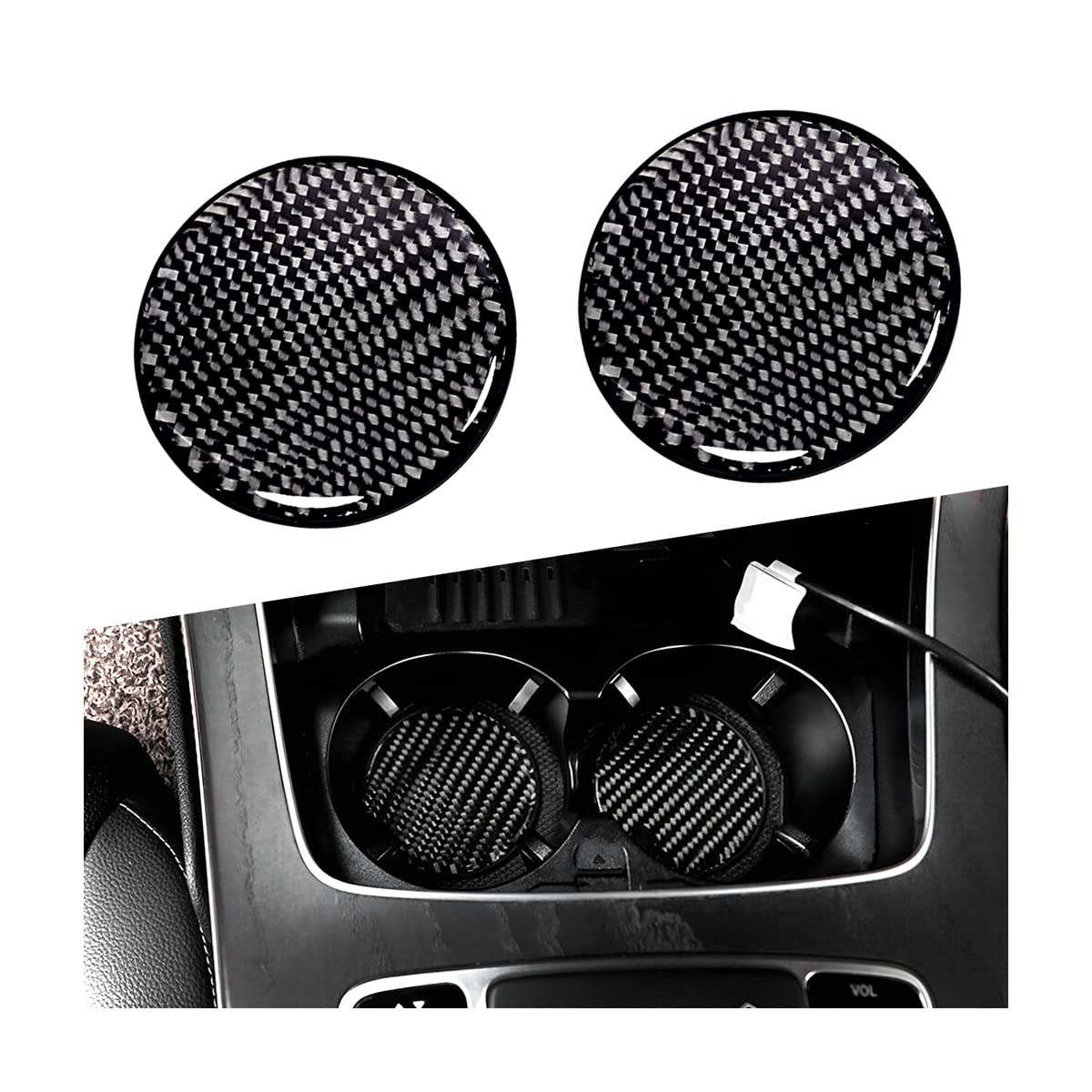 Besulen Car Cup Holder Coaster, 2 Pcs Carbon Fiber Non-Slip Embedded Coasters, Universal 2.75 Inch Cup Holder Insert Coaster Pad
