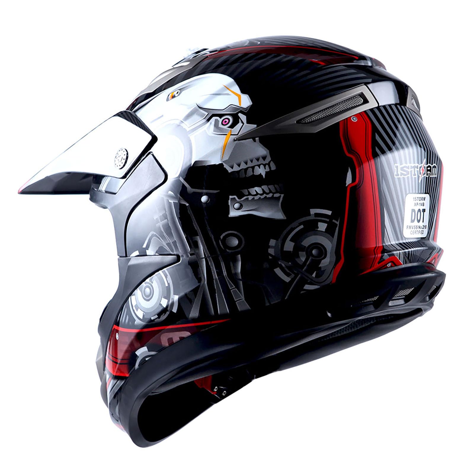 1Storm Adult Motocross Helmet Off Road Mx Bmx Atv Dirt Bike Mechanic Hgxp14B Skull Red