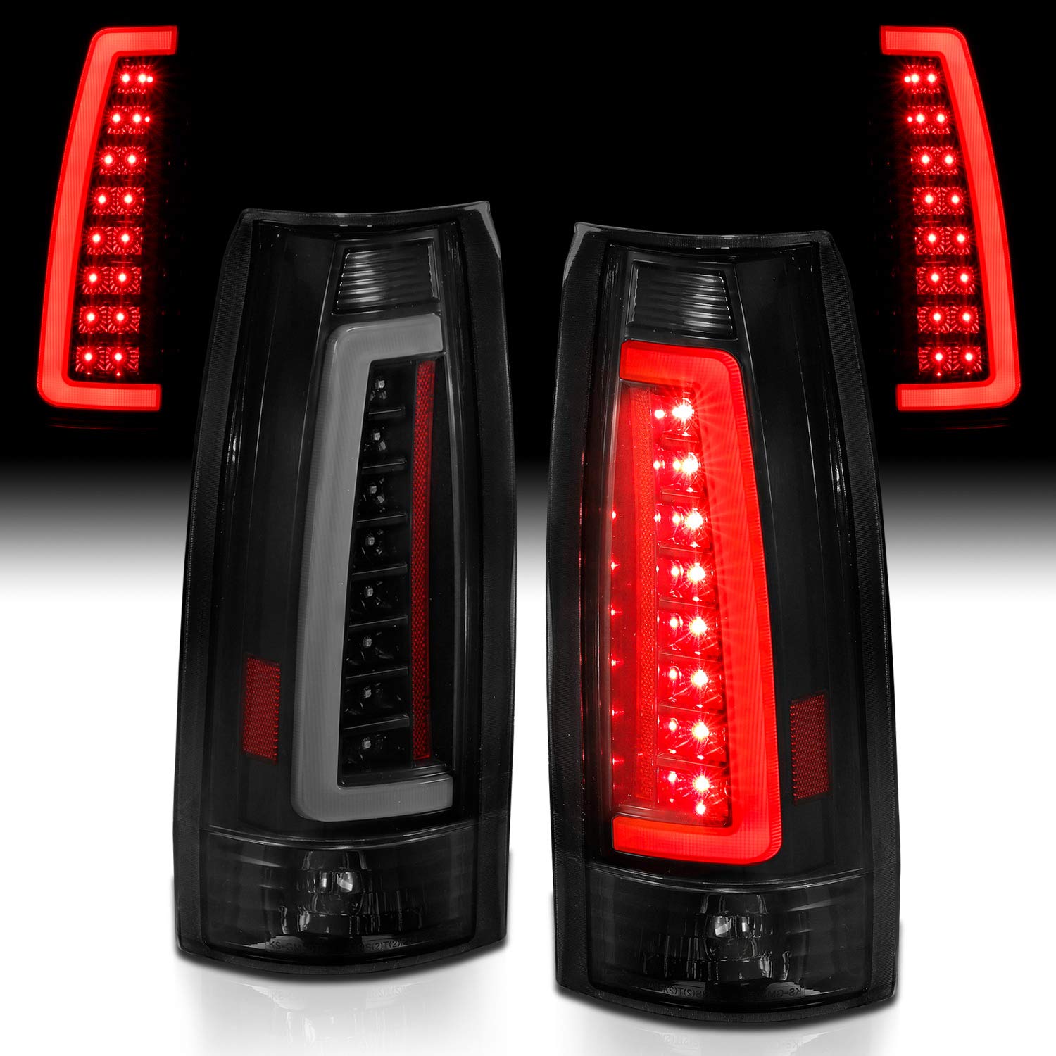 Amerilite For 1988-1999 Chevy Gmc C/K Truck Blazer Fullsize Tahoe Suburban Yukon Escalade C-Type Led Tube Dark Black Tail Lights