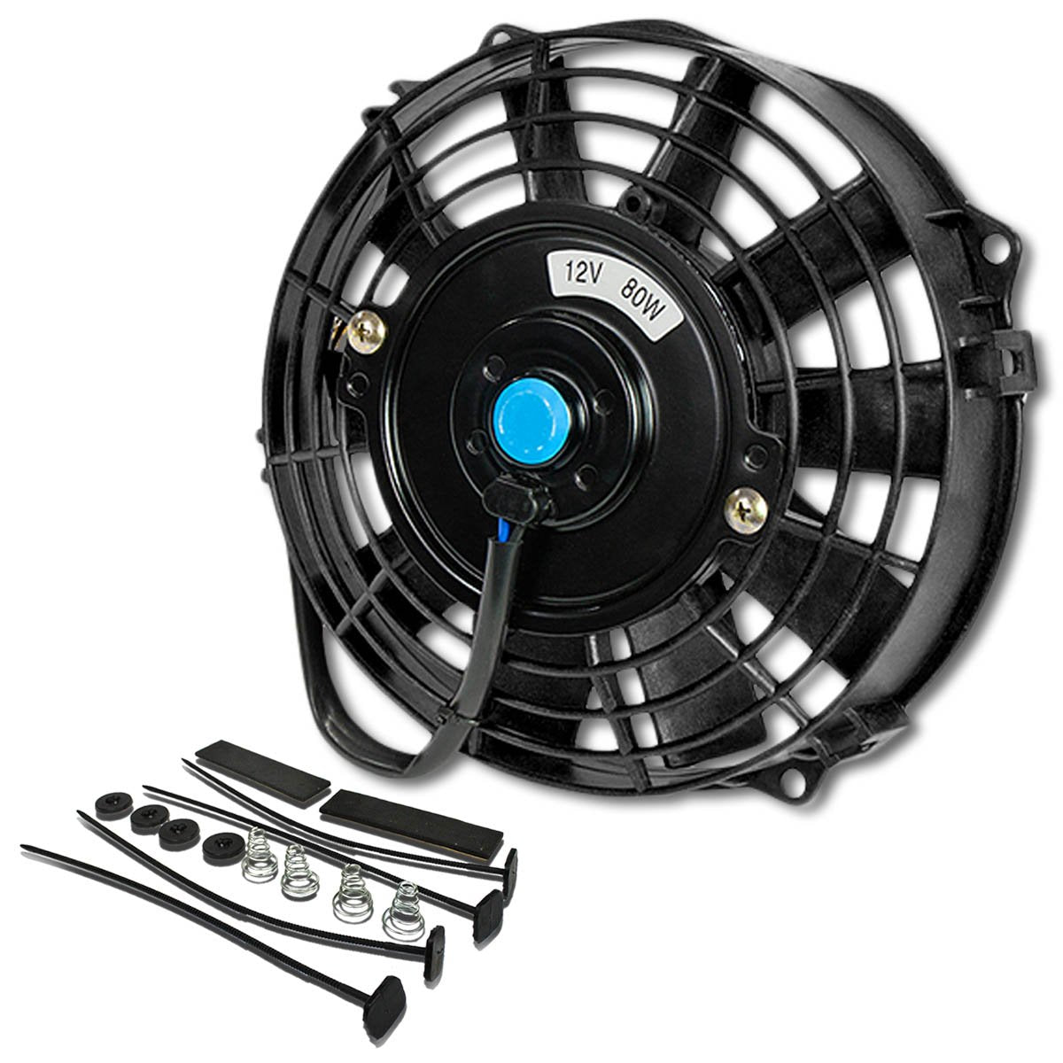 Dna Motoring 7 Inch High Performace Electric Cooling Slim Radiator Fan With Mount Kit, Black, Raf-7+Fmk