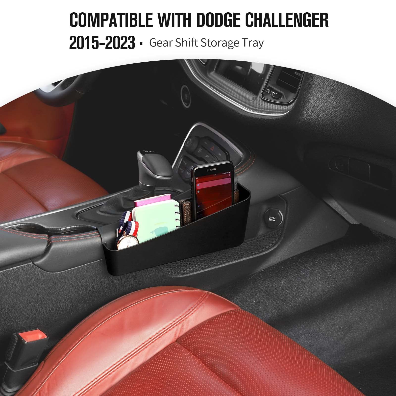 Jecar Storage Tray Gear Shifter Storage Organizer Interior Accessories Compatible With Dodge Challenger 2015-2023, Black