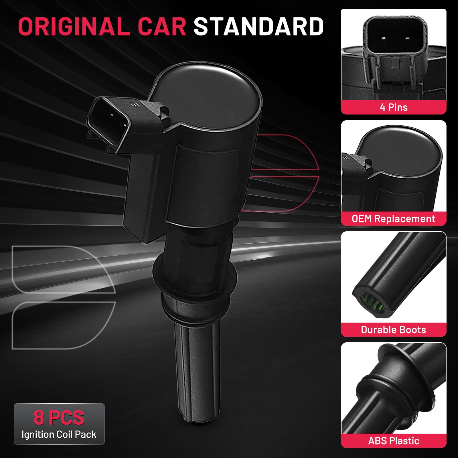 Bdfhyk High Performance Ignition Coil Dg508 Set Of 8 For F150 F250 F350 E150 Van E250 Van 4.6L 5.4L V8 Compatible With Lincoln M