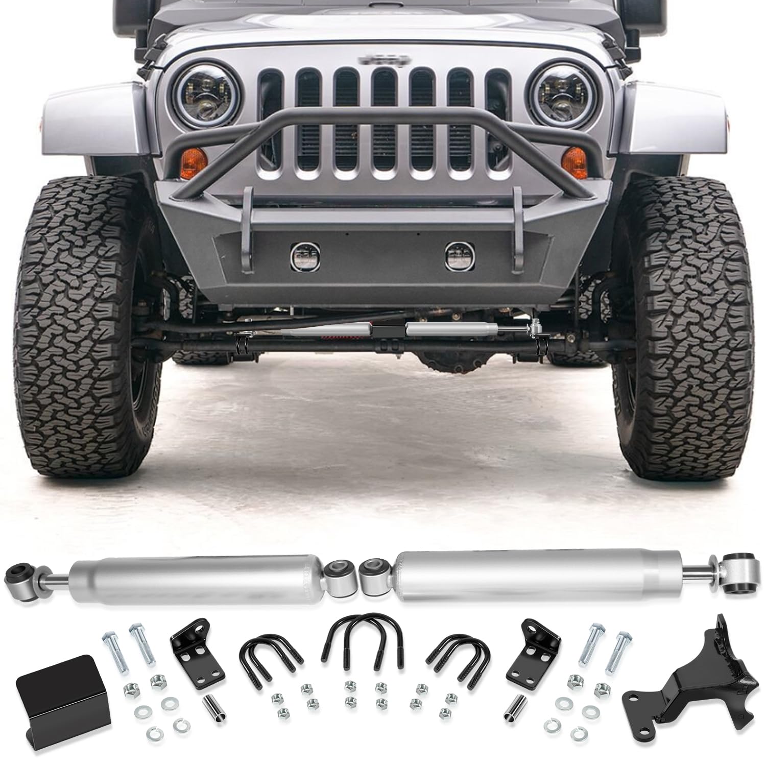 For Jeep Wrangler JK Dual Steering Stabilizer, N3 Dual Steering Stabilizer Kit for Jeep Wrangler JK 2007-2018 with 2'' of Lift o