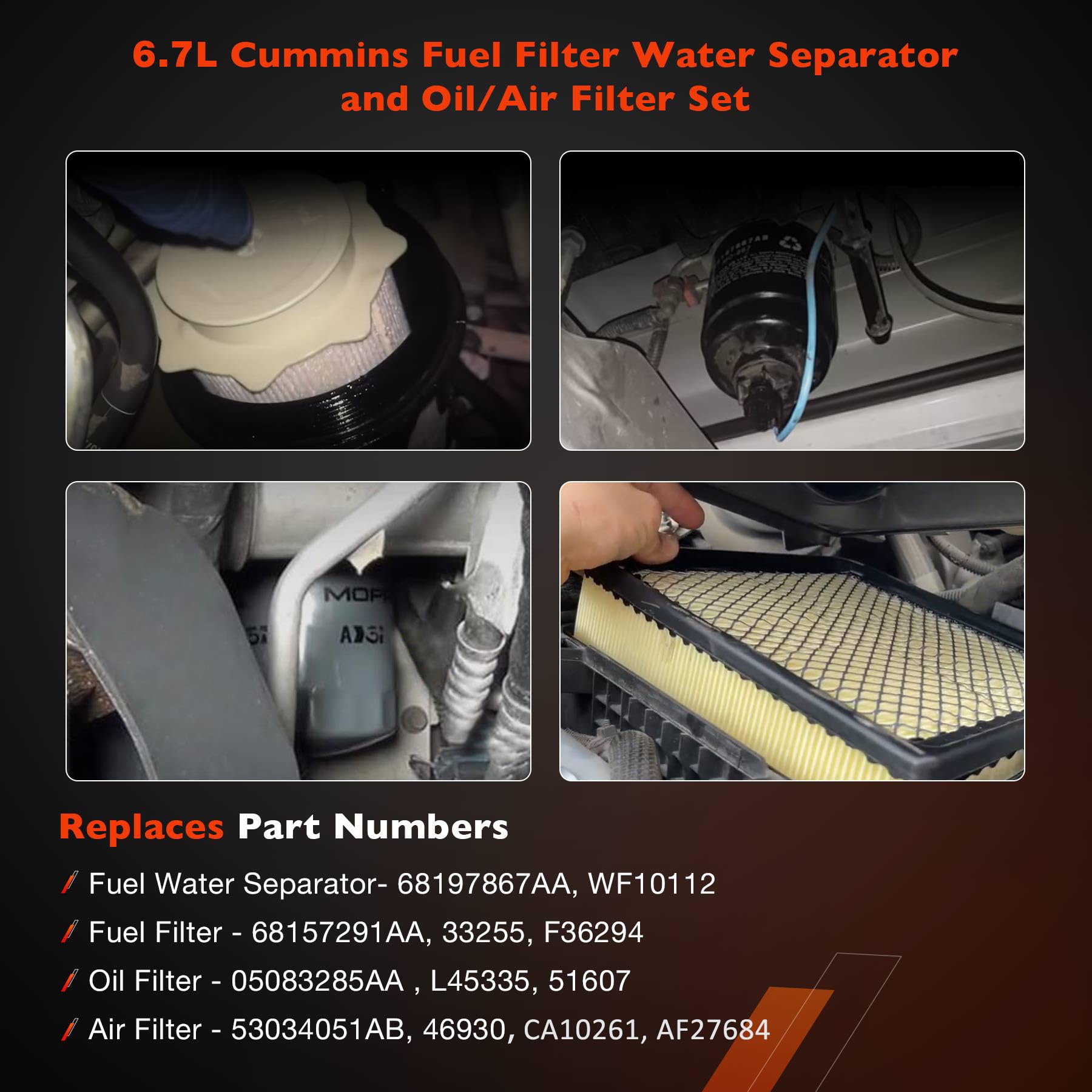 6.7L Cummins Diesel Filter Kit Compatible With 2013-2018 Dodge Ram 2500 3500 4500 5500 Engine Fuel Filter Water Separator And Oi