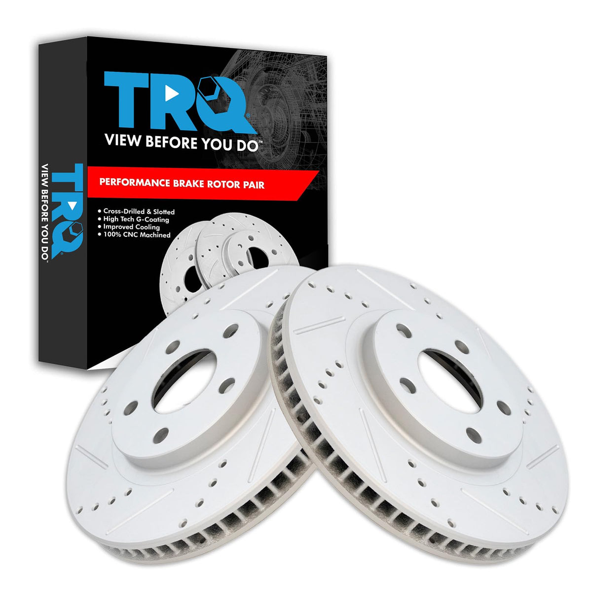 Trq Front Performance Brake Rotor Drilled Slotted Pair For Aurora/Bonneville/Camaro/Deville/Eldorado/Firebird/Impala/Intrigue/Le