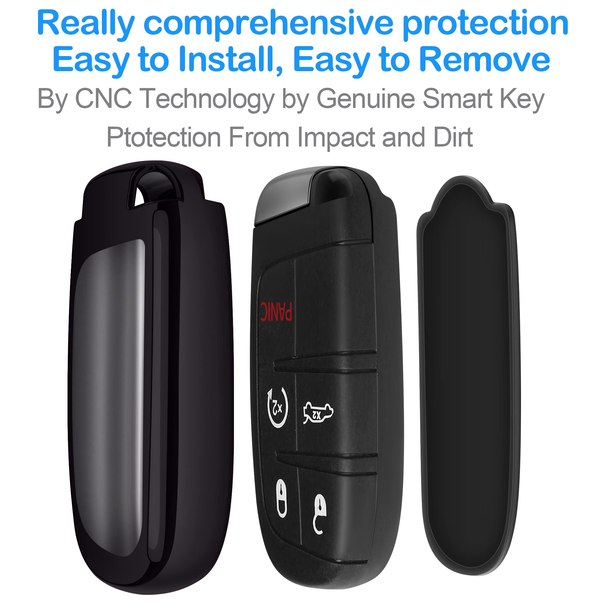 Tukellen For Jeep Dodge Key Fob Cover Premium Soft Full Protection Key Case Shell Compatible With Jeep Grand Cherokee Wrangler Compass Cherokee Renegade Patriot Grand Comander(Black)