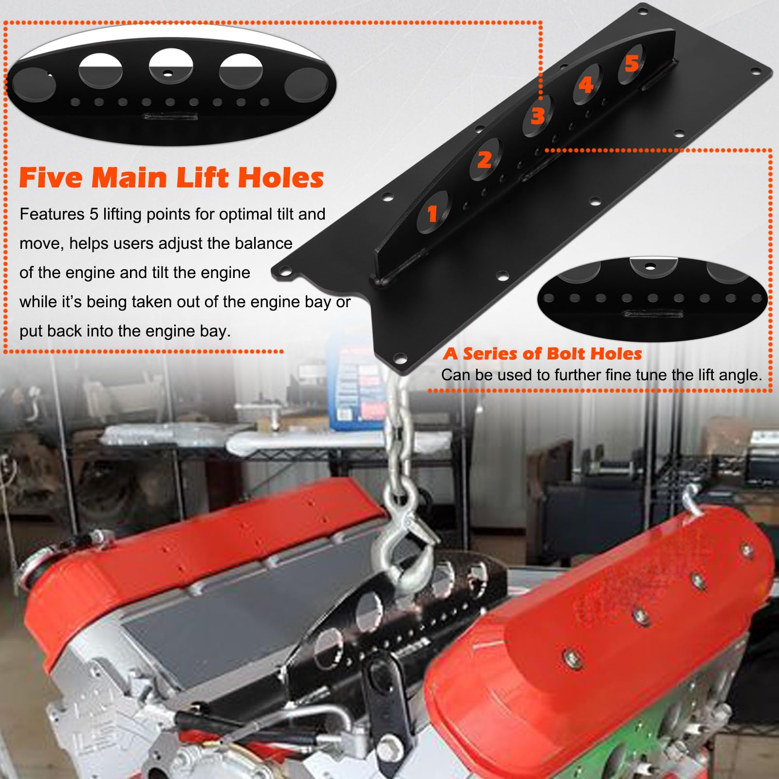 Bonbo for LS Engine Lift Plate - Heavy Duty Engine Hoist Picker Crane Lift Plate Compatible with Chevy LS Series LSX LS LS1 LS2