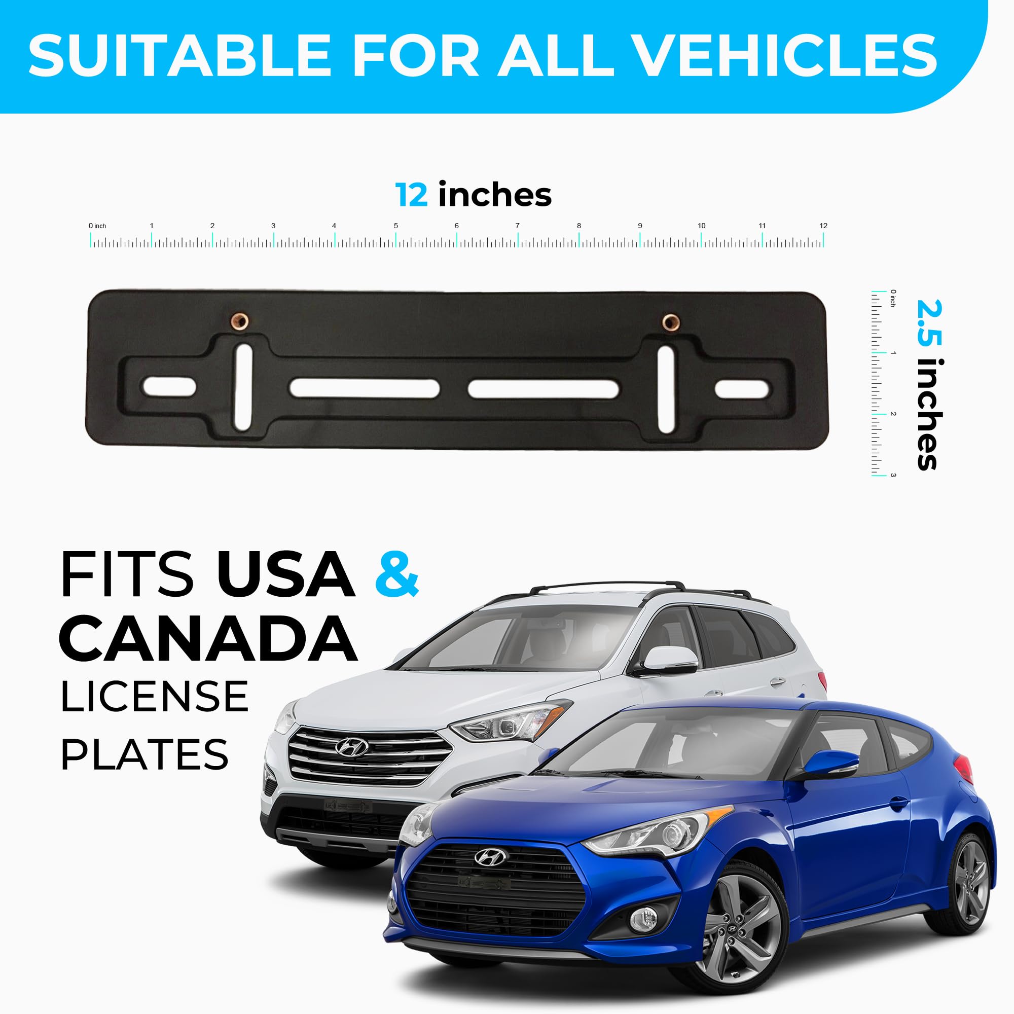 Front Bumper License Plate Mount Bracket For Hyundai & 6 Secure Screws & Wrench Kit
