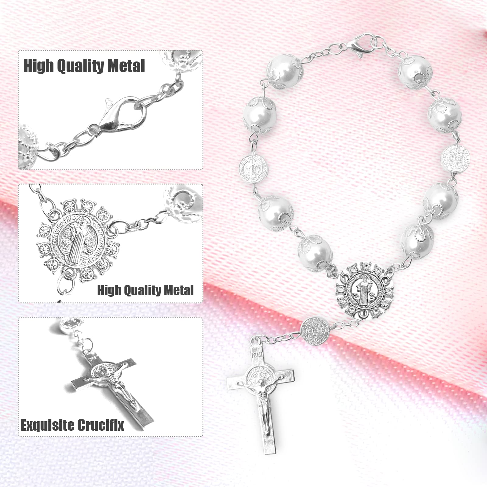 2 Pieces Car Mirror Hanging Accessories,Car Rosary with Cross Blessing Rosary, Beads Catholic for Woman Men Personalized Rearvie