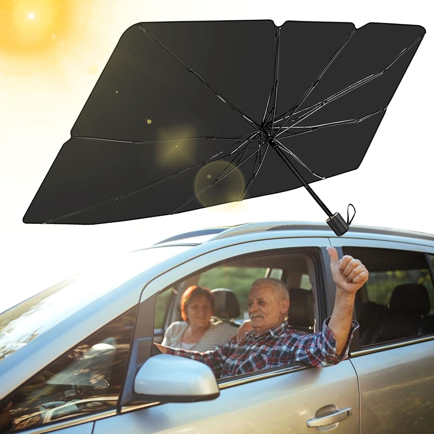 KRLZ Car Front Windshield Sun Shade/Cover for Most Vehicles, Foldable Umbrella Sunshade for Car Front Windshield, Shade UV/Block
